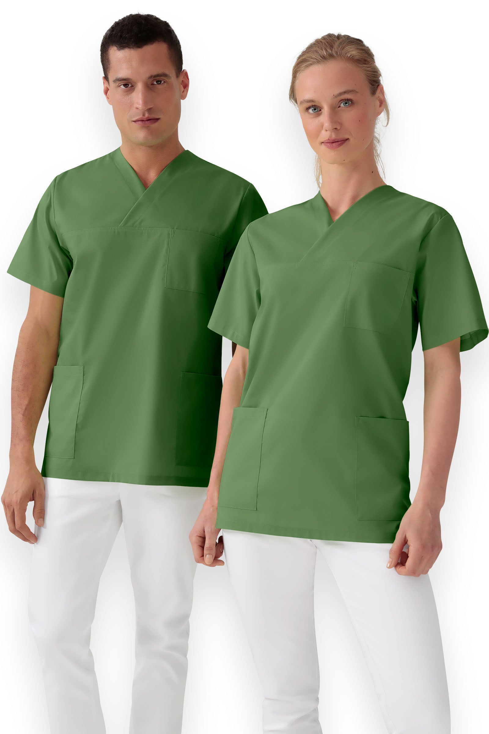 Stretch Schlupfkasack Unisex - V-Ausschnitt wiesengrün, Vorderansicht 