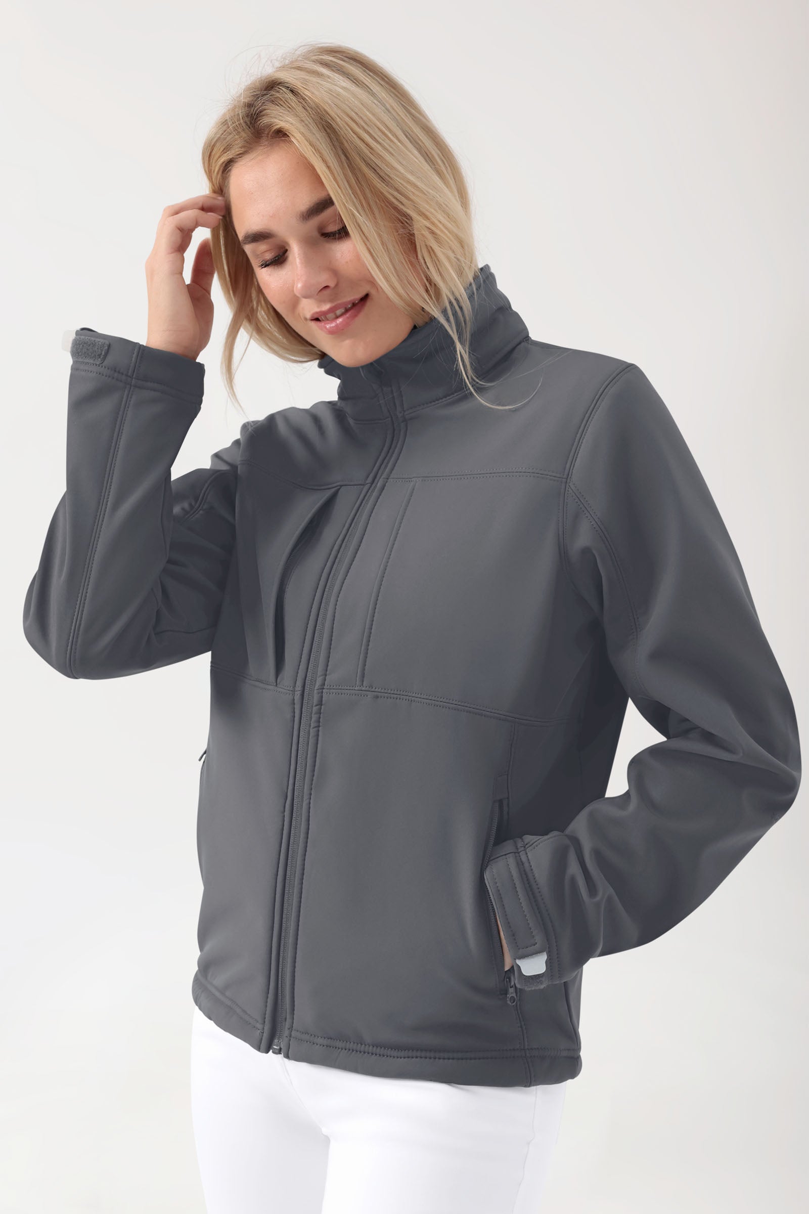 Softshell Jacken Unisex - abnehmbare Kapuze erzgrau, Vue de face 