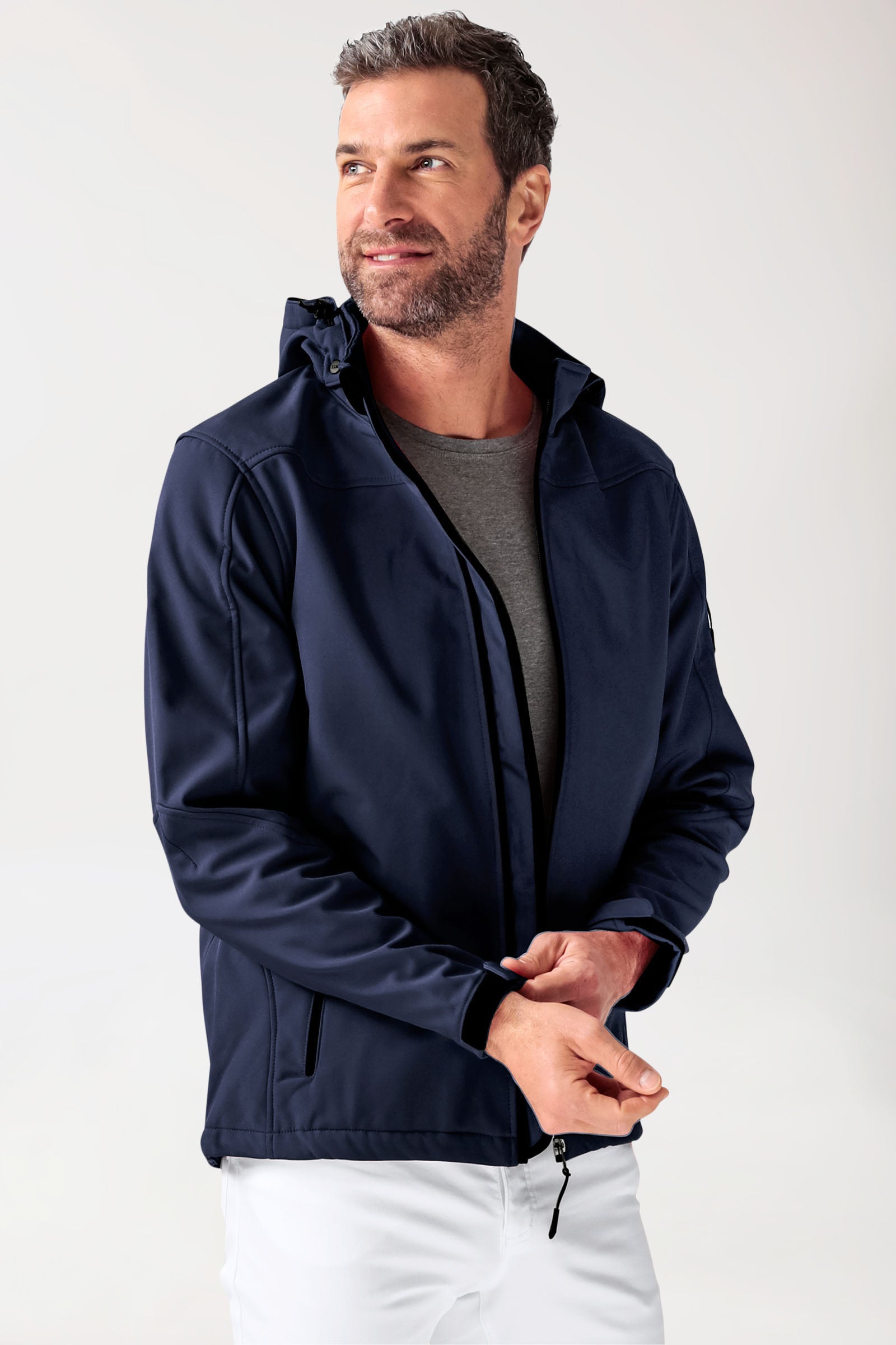 Softshell Jacken Unisex - mit Kapuze navy, Vue de face 
