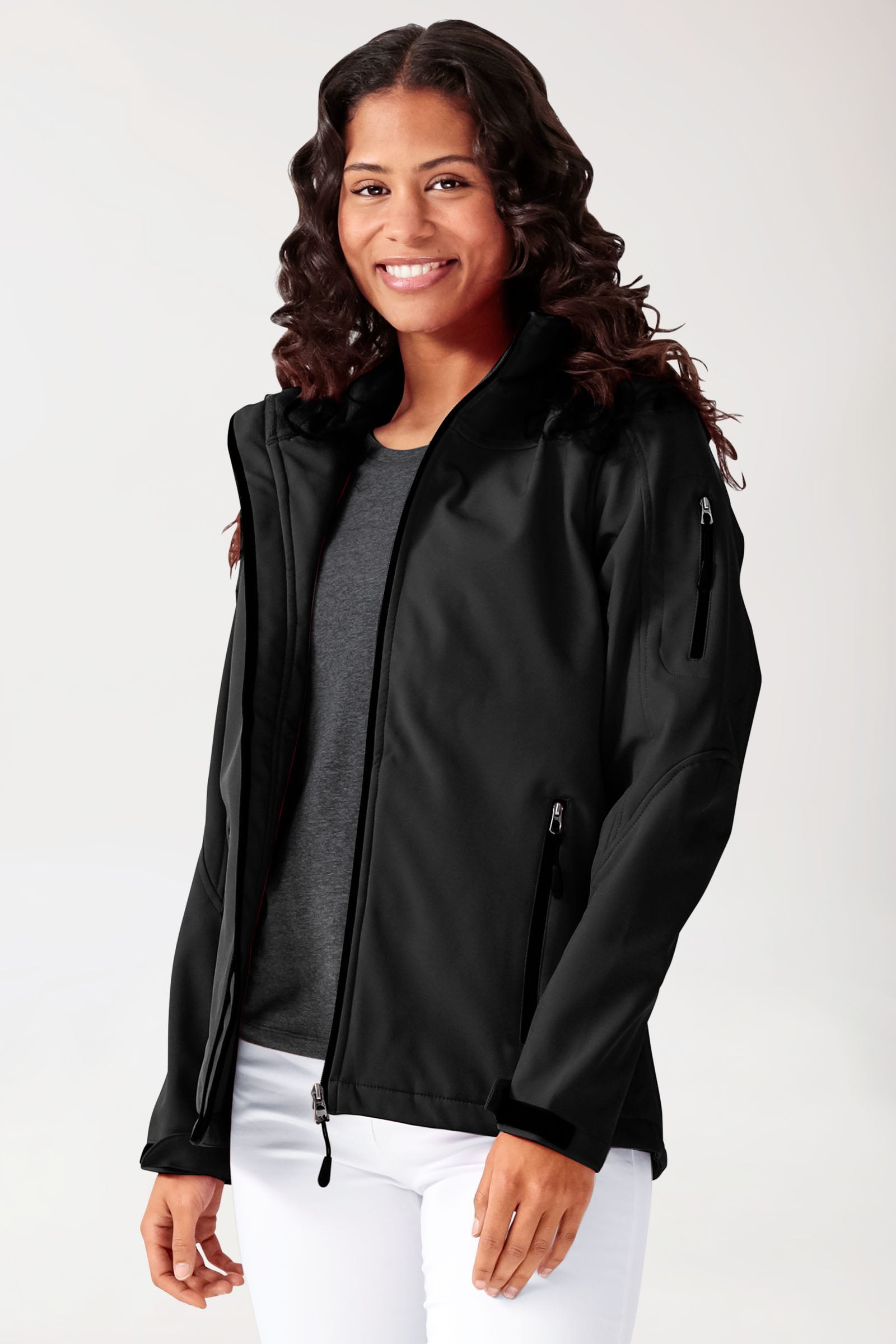 Softshell Jacken Unisex - mit Kapuze schwarz, Vue de face 
