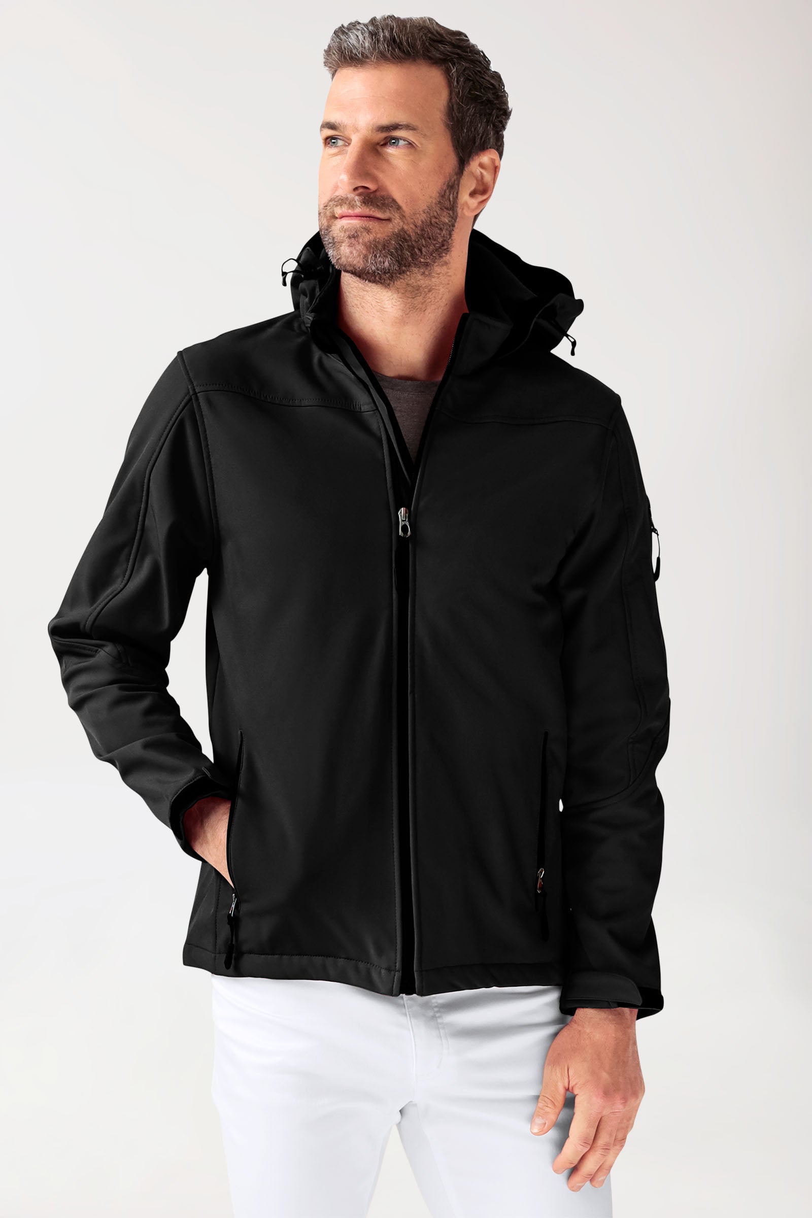 Softshell Jacken Unisex - mit Kapuze schwarz, Vue de face 