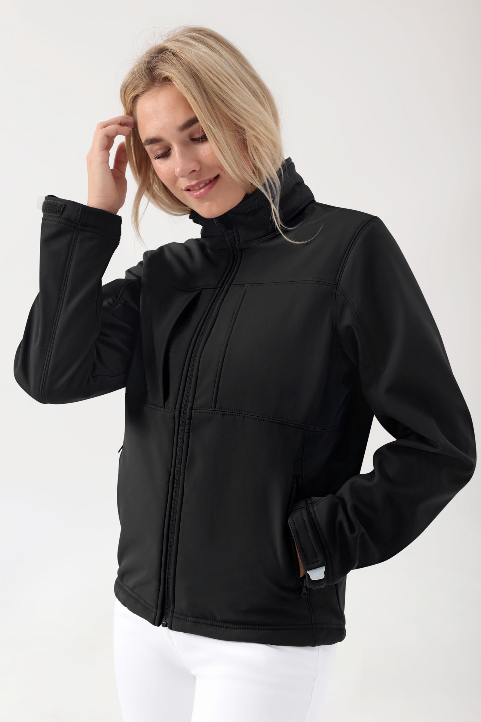 Softshell Jacken Unisex - abnehmbare Kapuze schwarz, Vue de face 