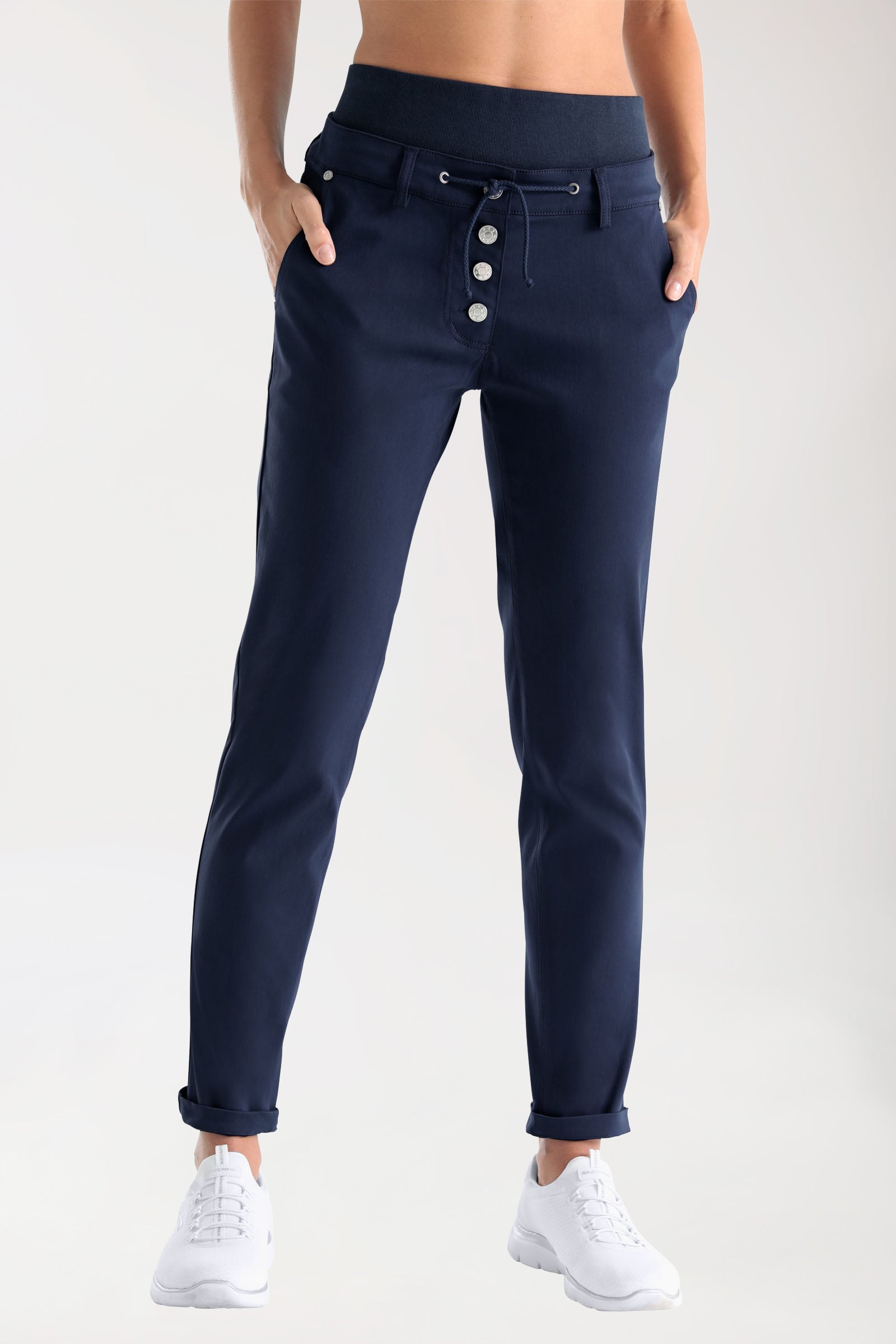 Comfort Stretch Hose Damen - elastischer Strickbund navy, Vorderansicht 