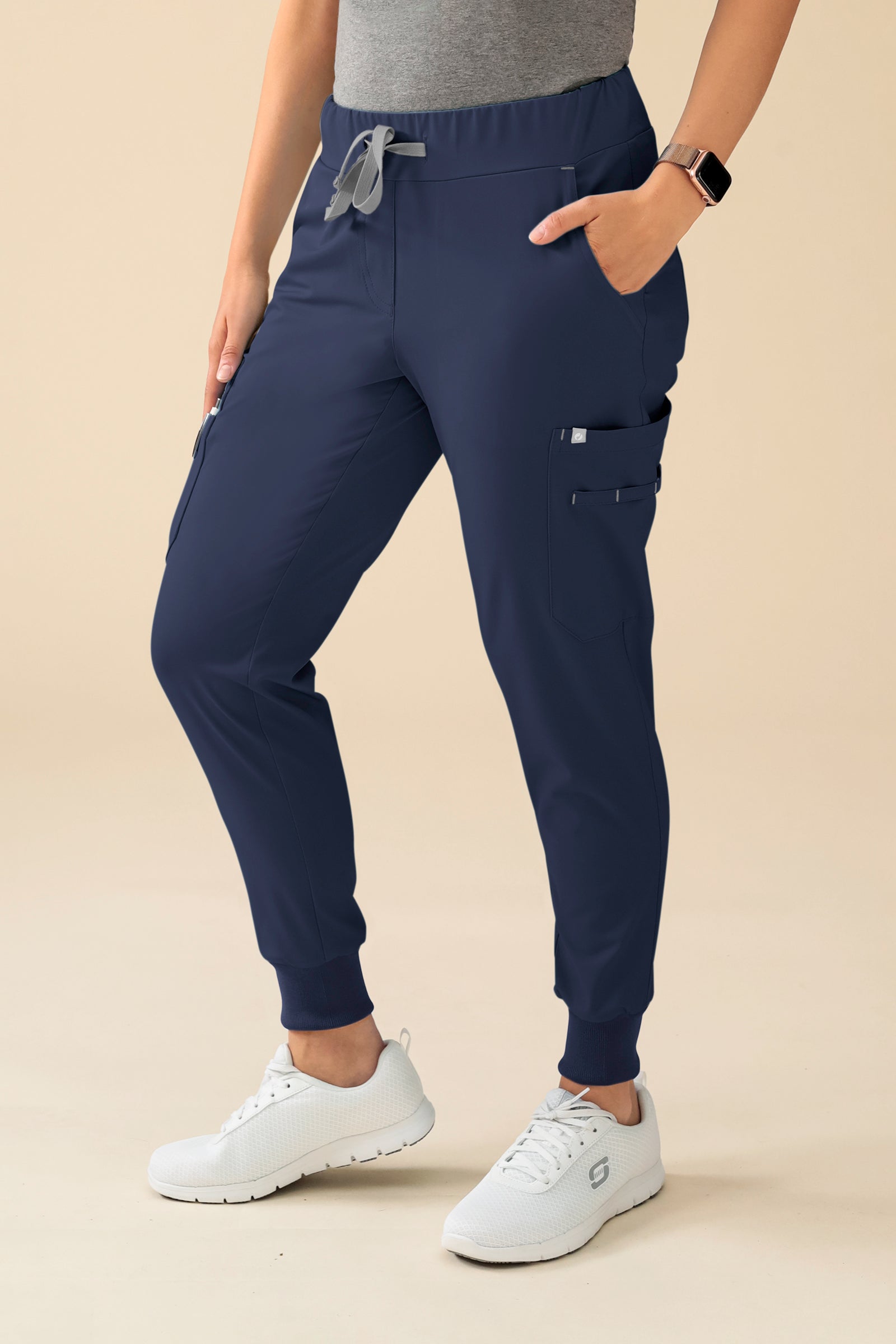 KAERE Hose Damen - Saumbündchen Kurzgr. mit Beintaschen navy