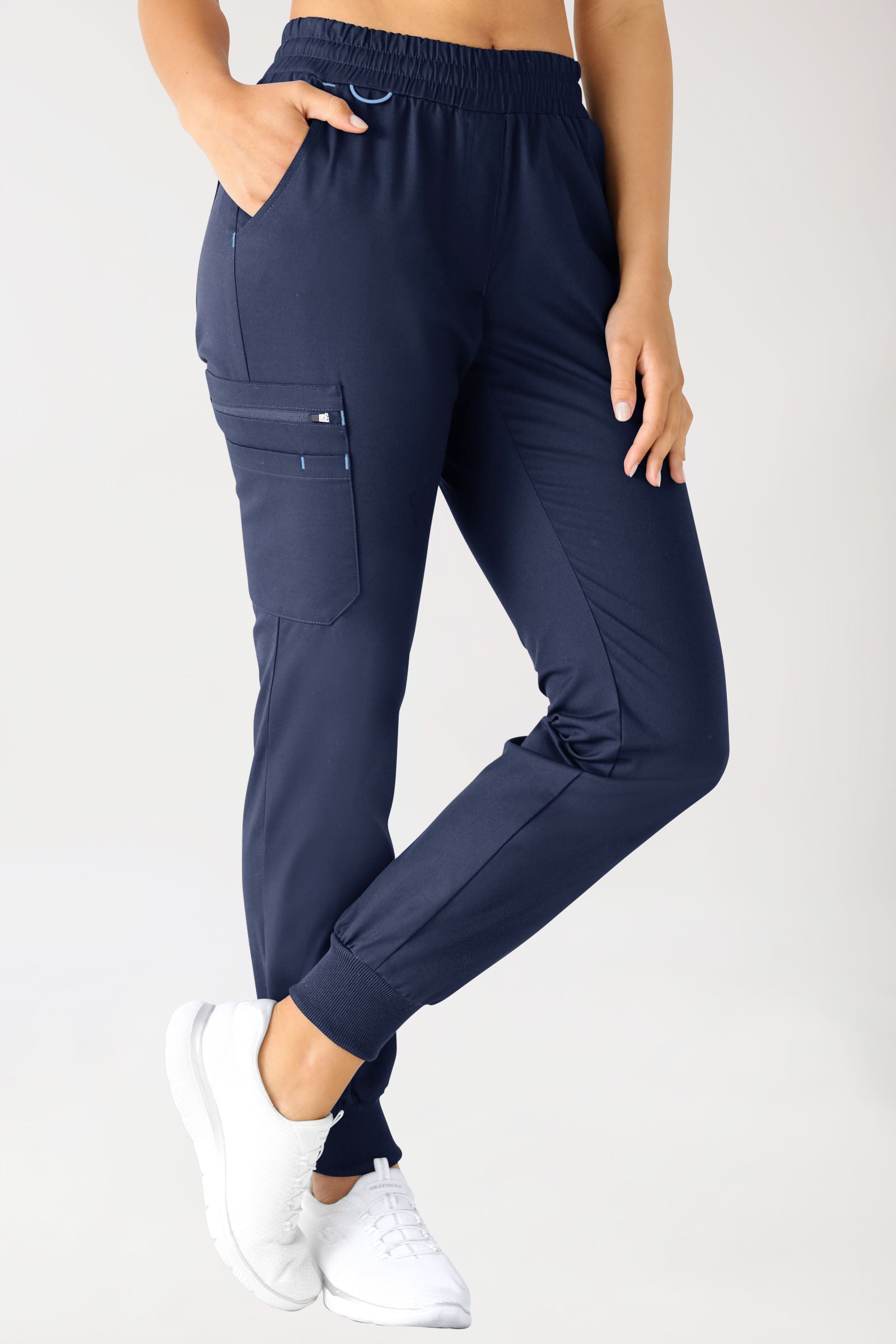 CLINIC STRETCH Hose Damen - Strickbund navy/himmelblau