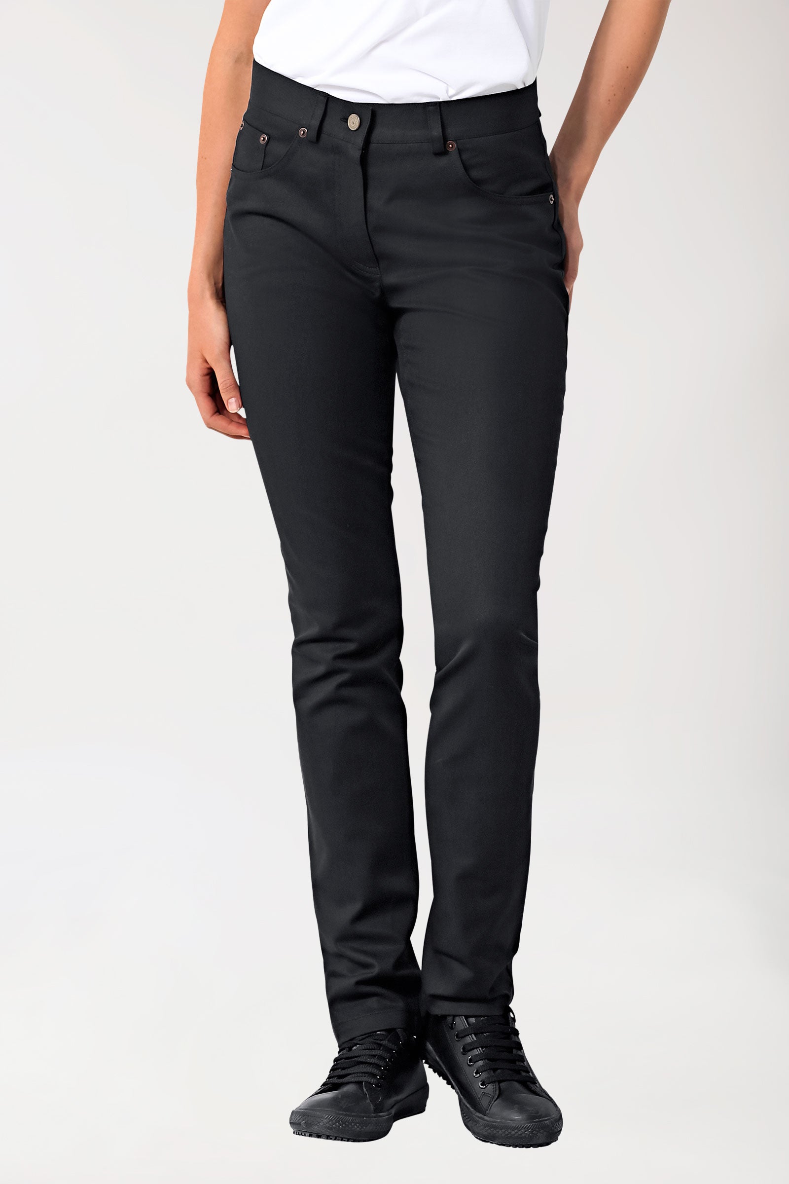 5-Pocket Hose Damen - Jeanslook schwarz, Vorderansicht 