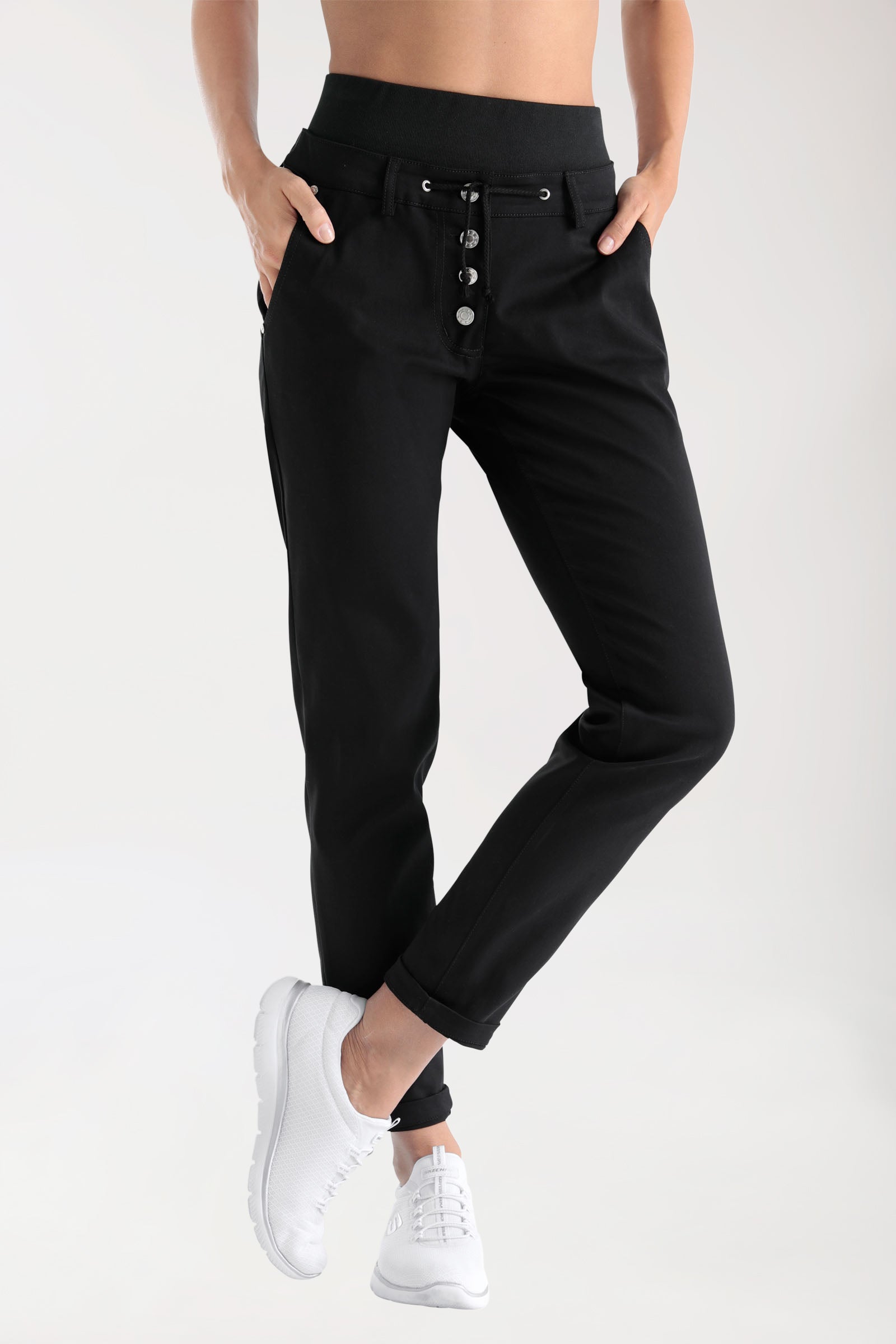 Comfort Stretch Hose Damen - elastischer Strickbund schwarz, Vue de face 