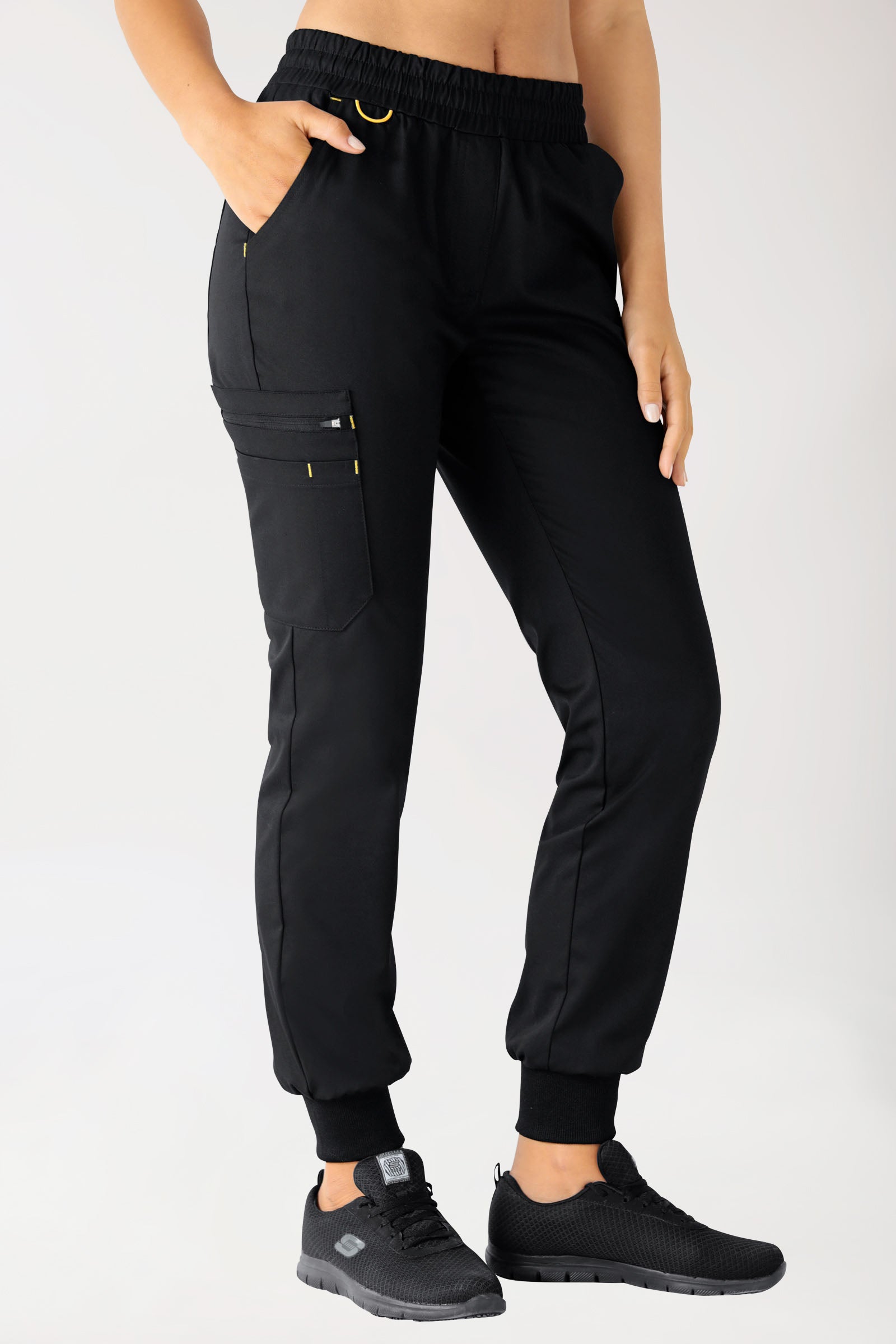 CLINIC STRETCH Hose Damen - Strickbund schwarz/gelb, Vue de face 