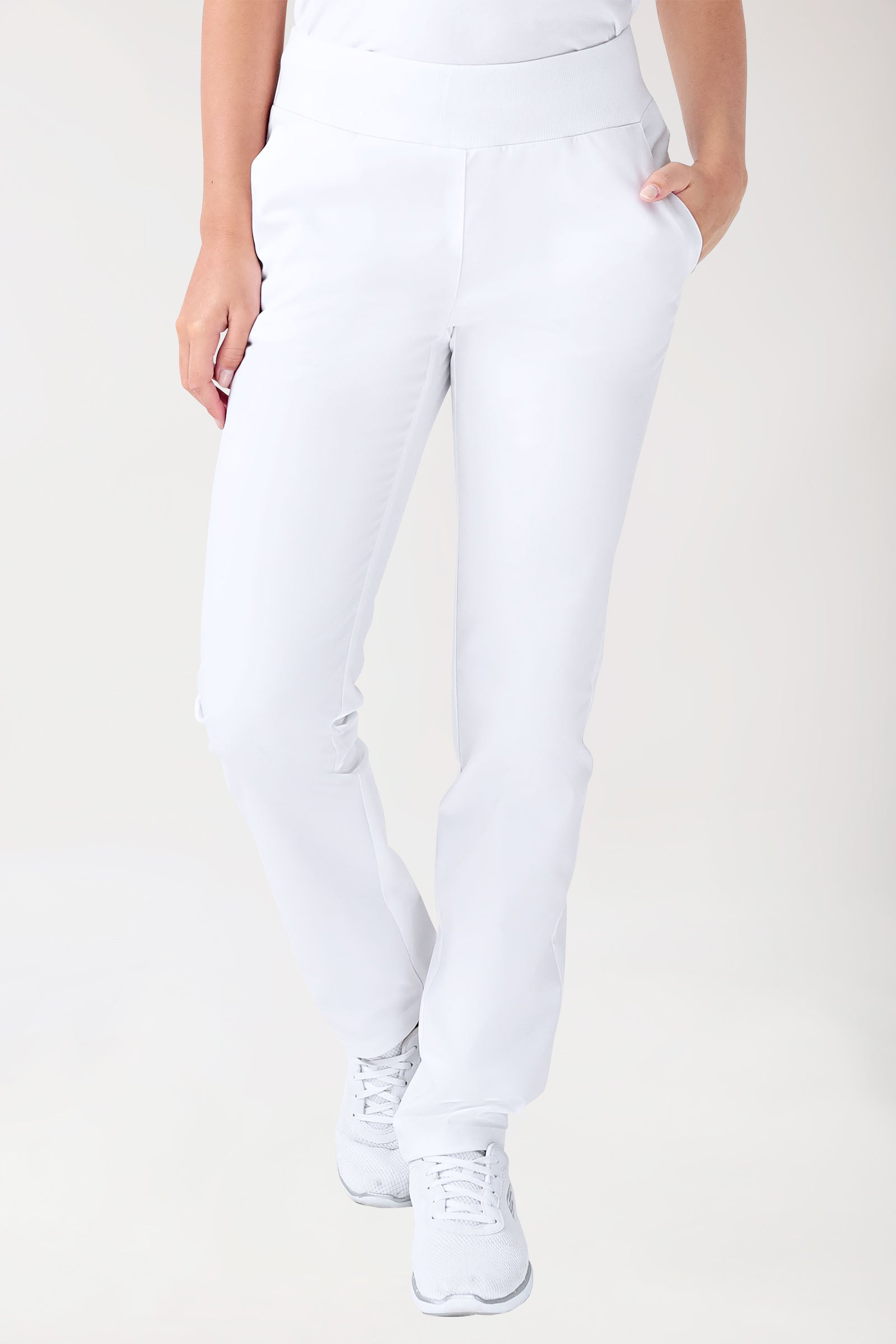 Stretch Hose Damen - Seitentaschen - Strickbund weiss