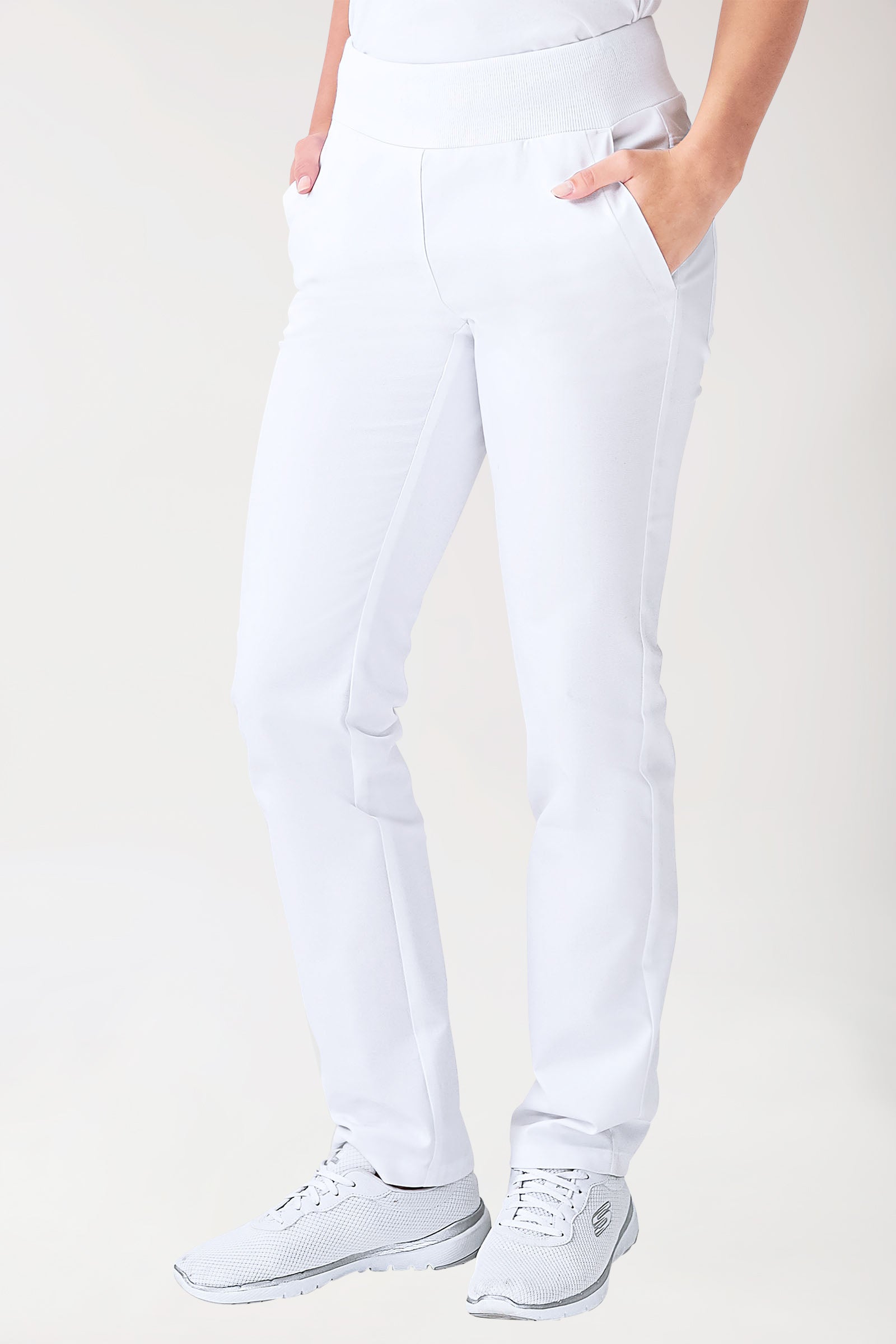 Stretch Hose Damen - Seitentaschen - Strickbund weiss