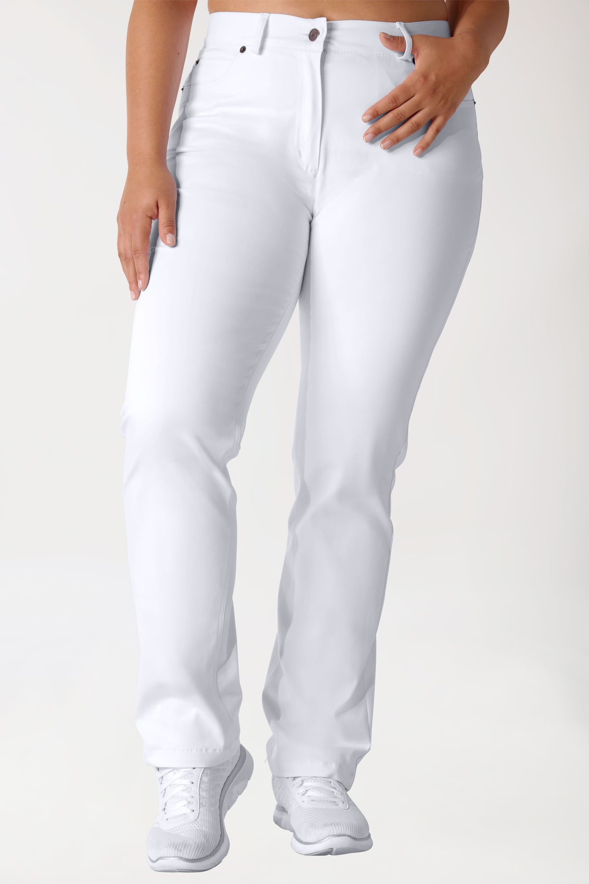 Curved Hose COMFY FLEX - 5-Pocket weiss, Vorderansicht 