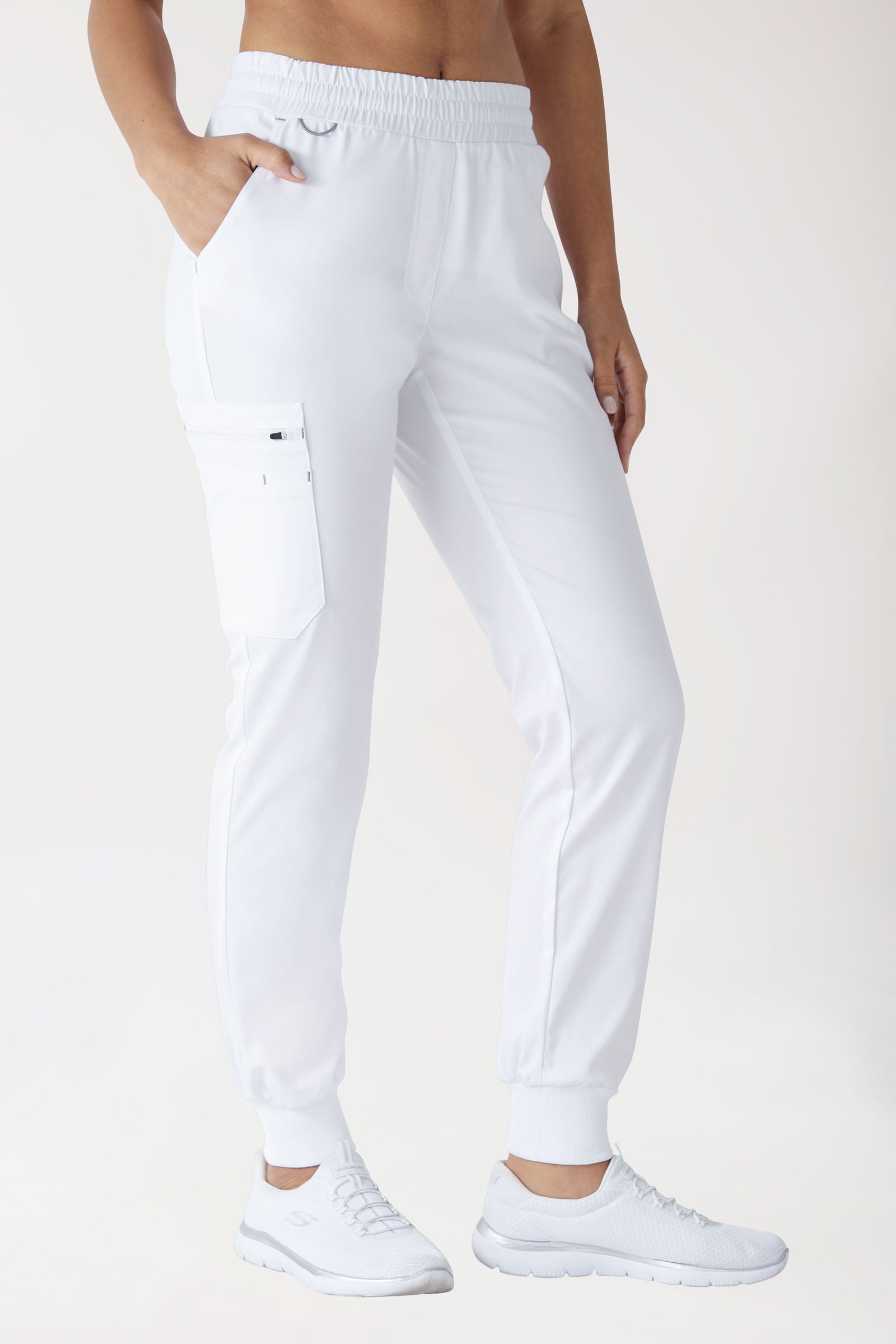 CLINIC STRETCH Hose Damen - Strickbund weiss/grau