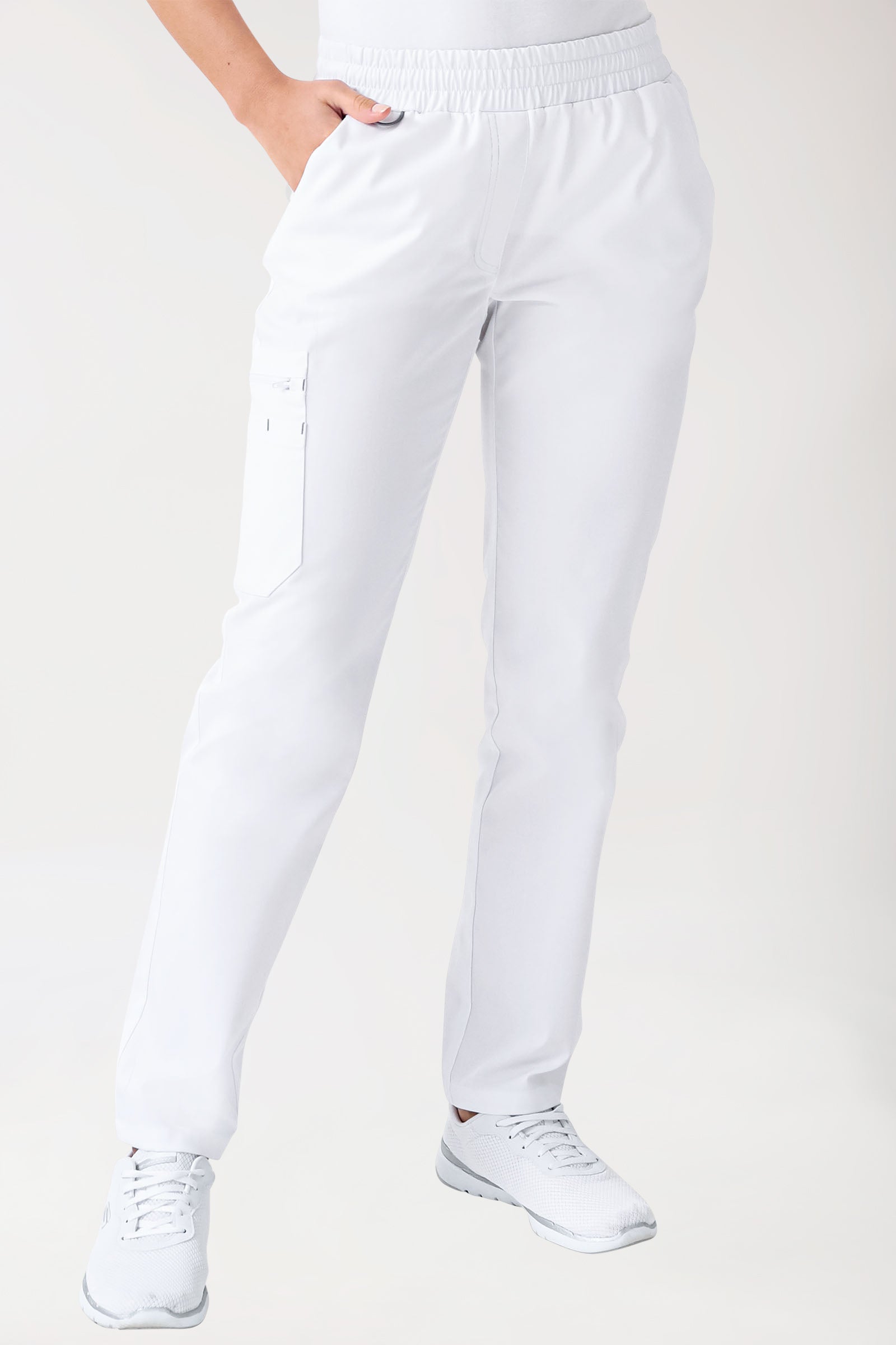 CLINIC STRETCH Hose Damen - gerader Saum weiss/grau, Vorderansicht 