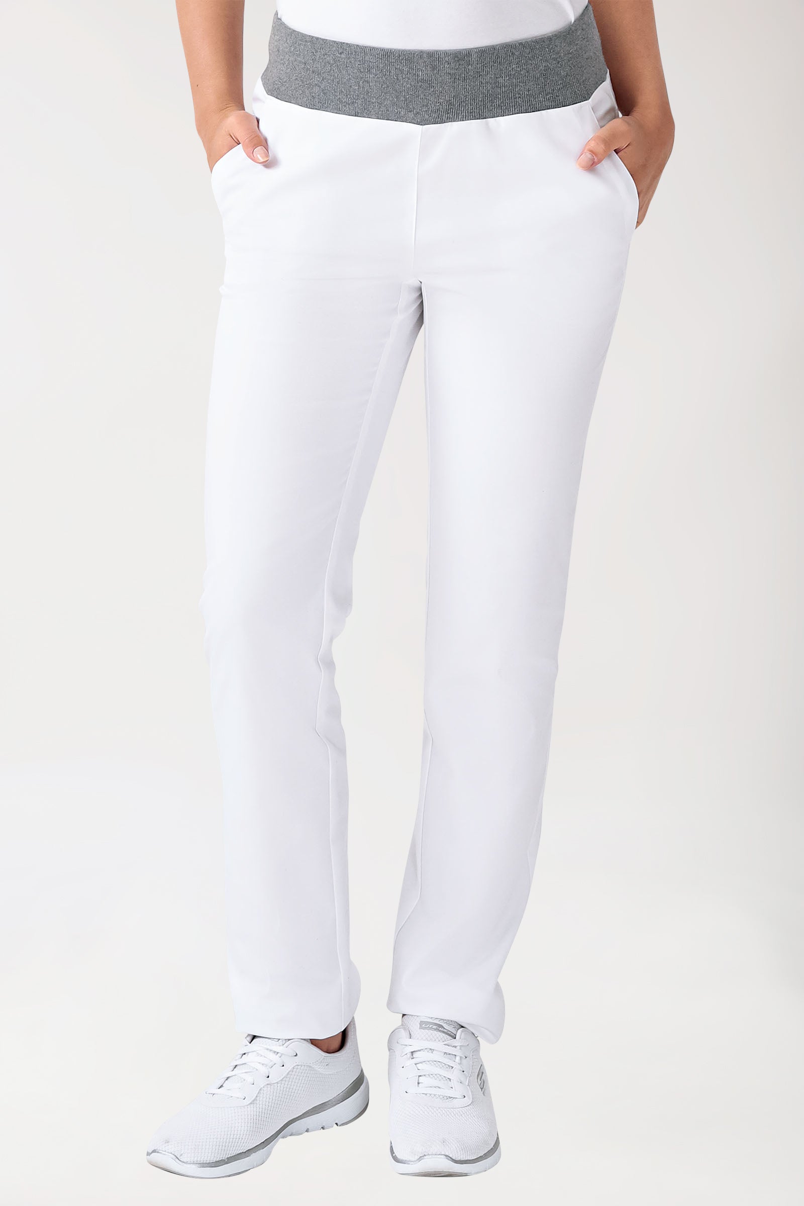 Stretch Hose Damen - Strickbund weiss/grau melange, Vue de face 