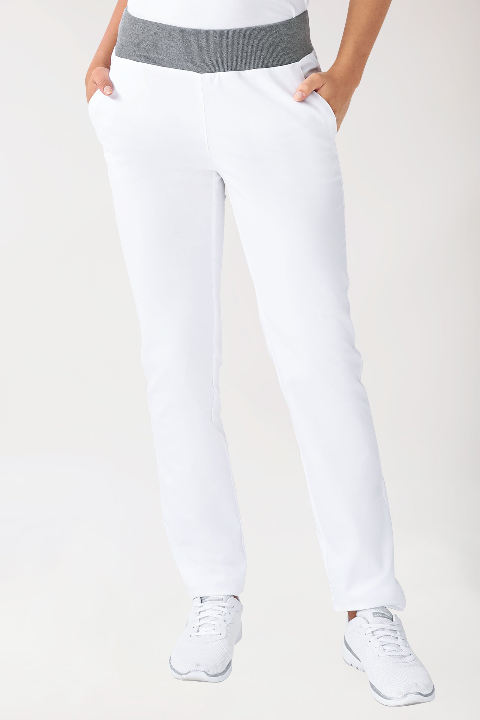 Stretch Hose Damen - Strickbund weiss/grau melange, Vorderansicht 