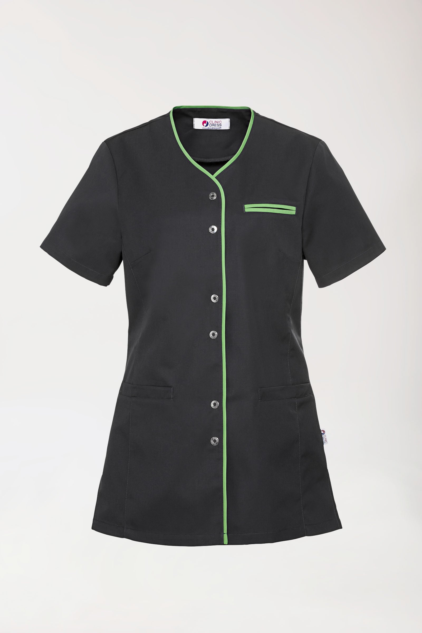 Beauty Kasack Damen - durchgeknöpft anthrazit/apfelgrün, Vorderansicht 