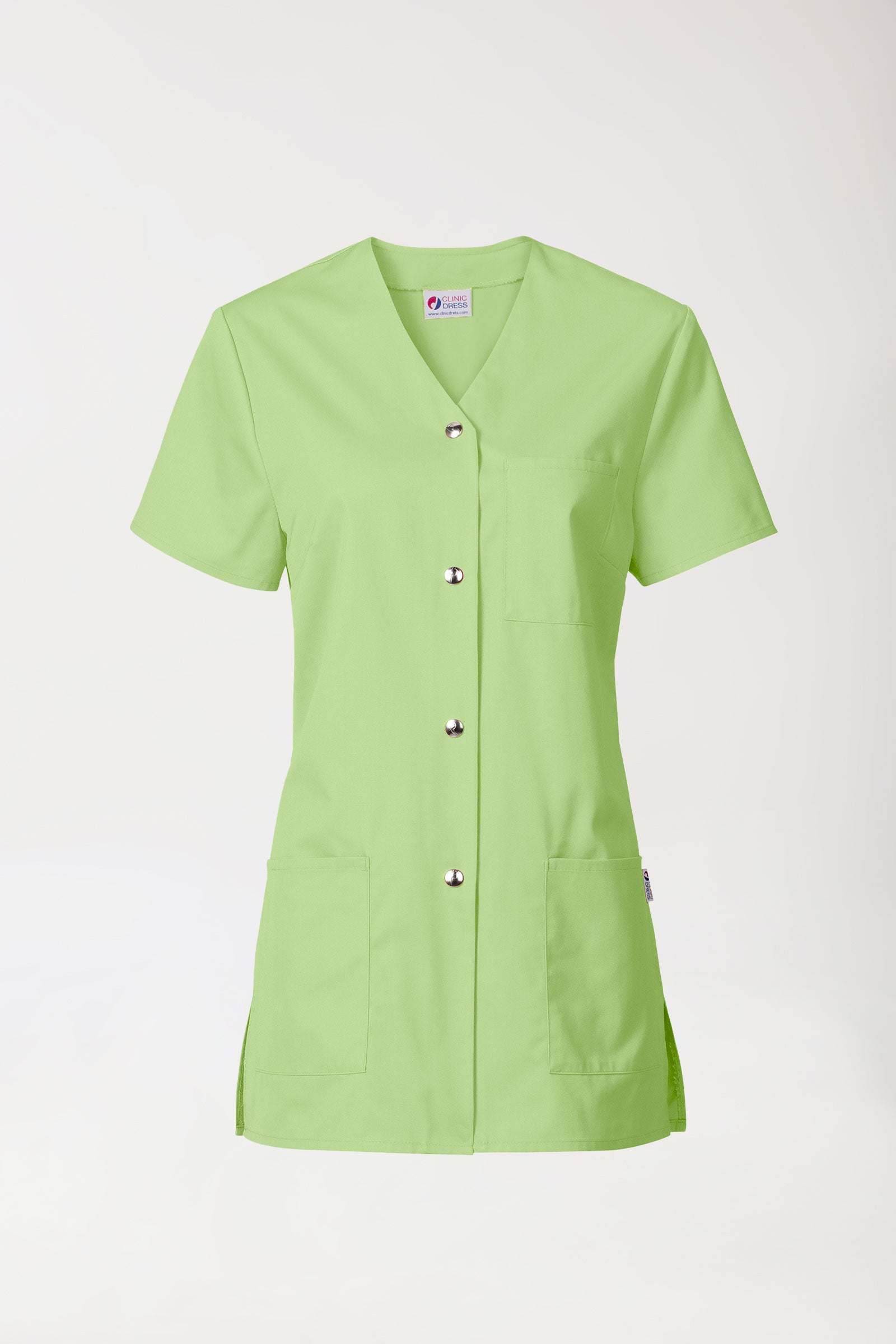 Beauty Kasack Damen - durchgeknöpft apfelgrün, Vorderansicht 