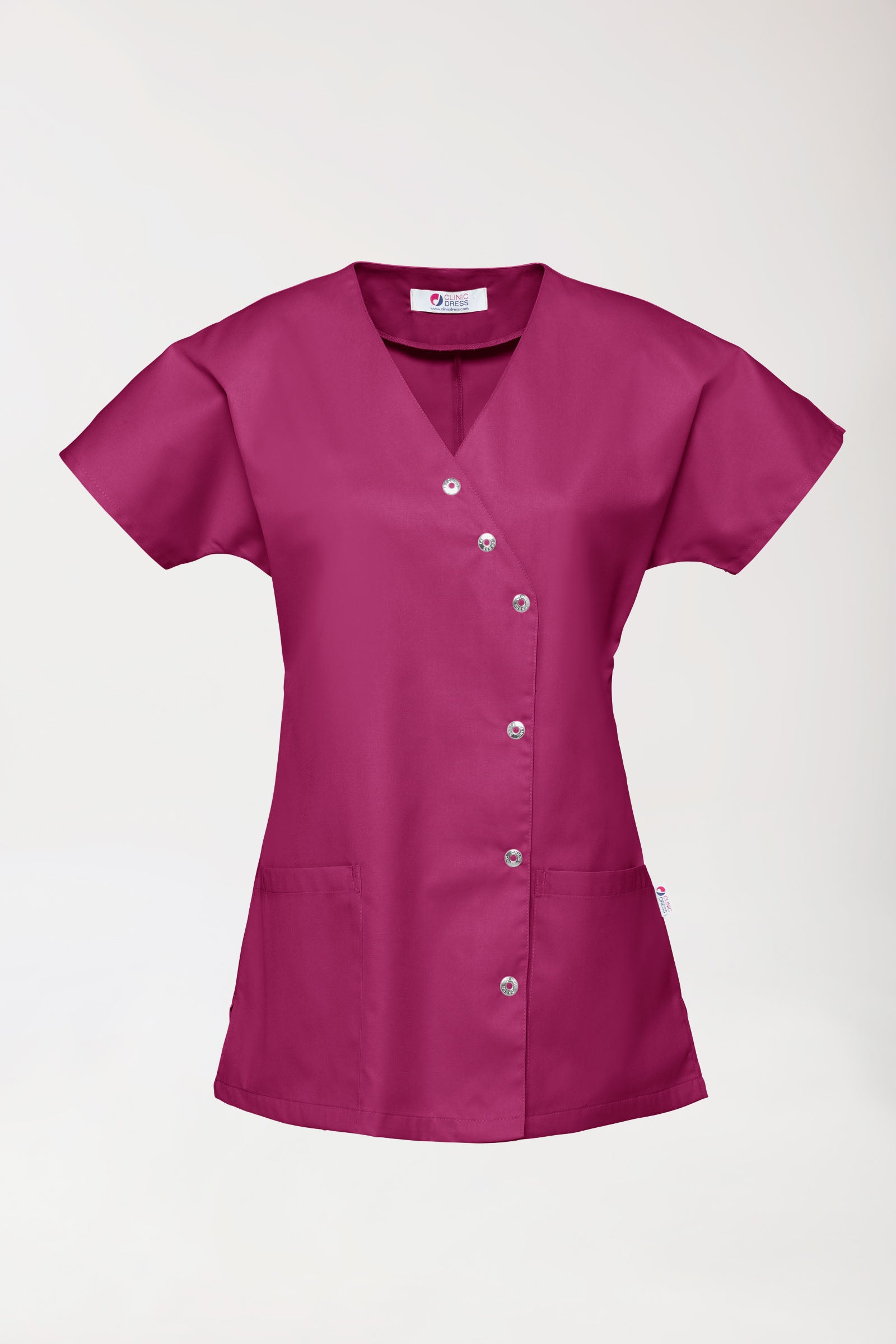 Beauty Kasack Damen - asymmetrische Druckknopfleiste berry, Vorderansicht 