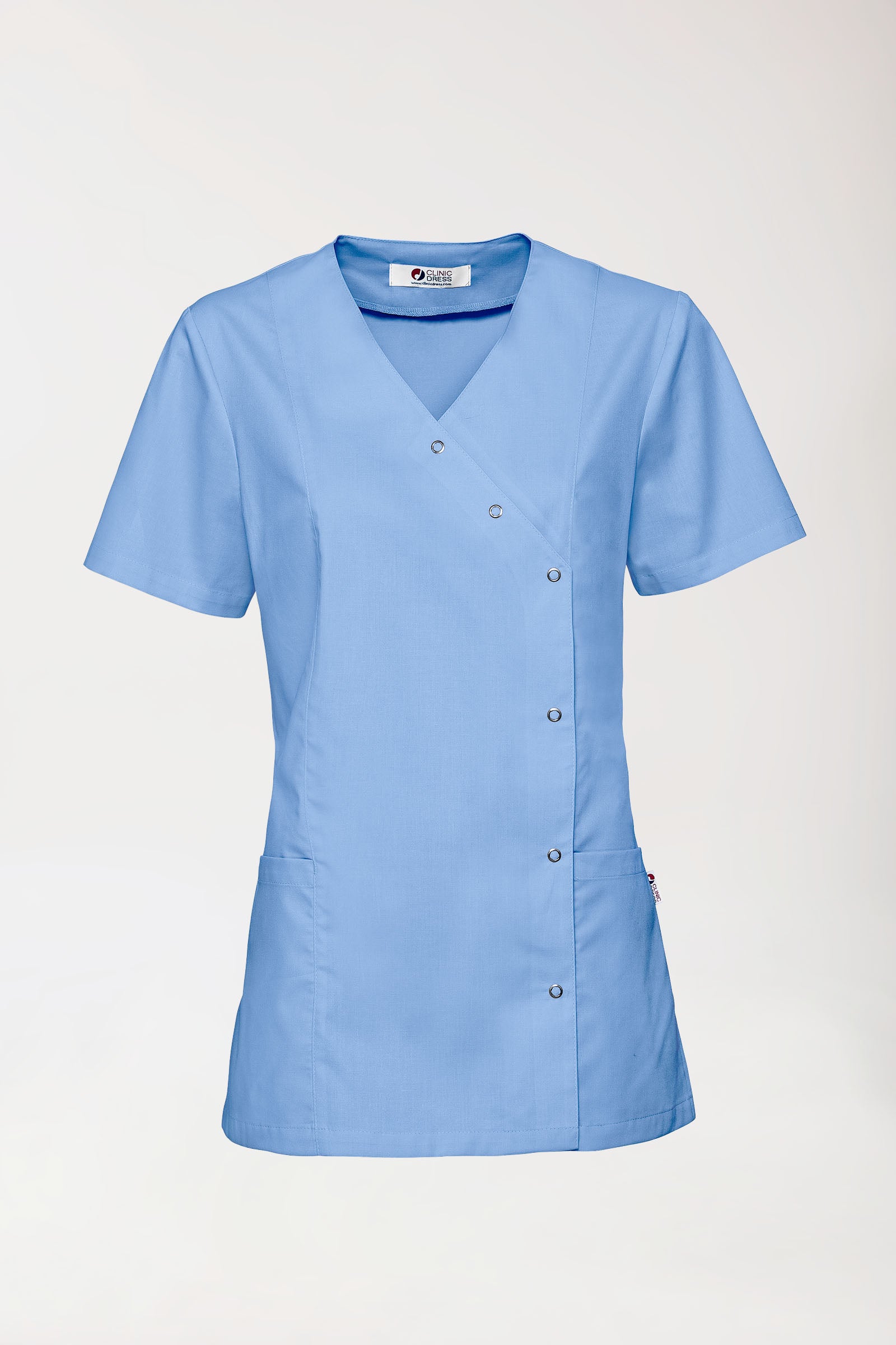 Stretch Kasack Damen - durchgeknöpft himmelblau, Vorderansicht 