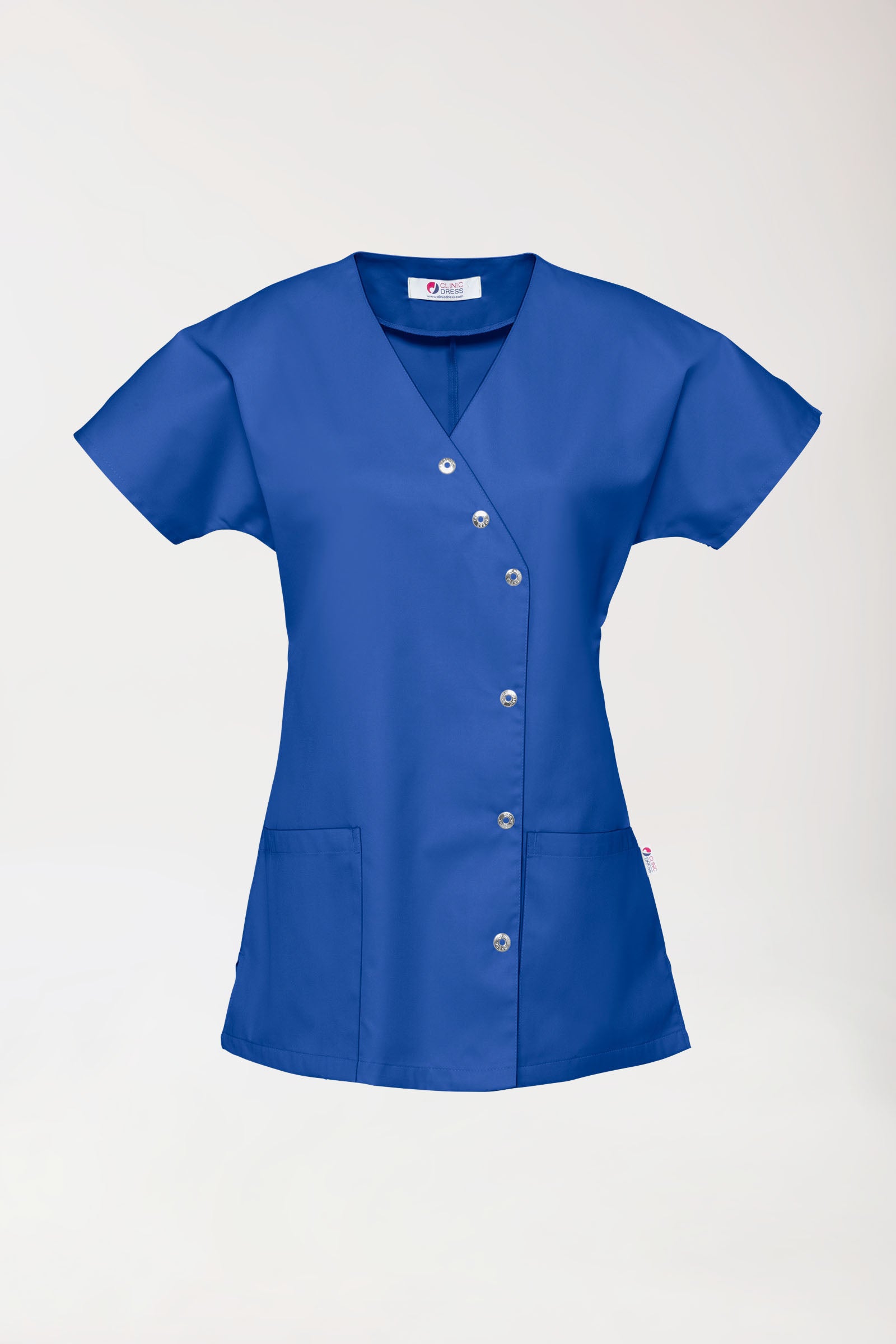 Beauty Kasack Damen - asymmetrische Druckknopfleiste königsblau, Vorderansicht 