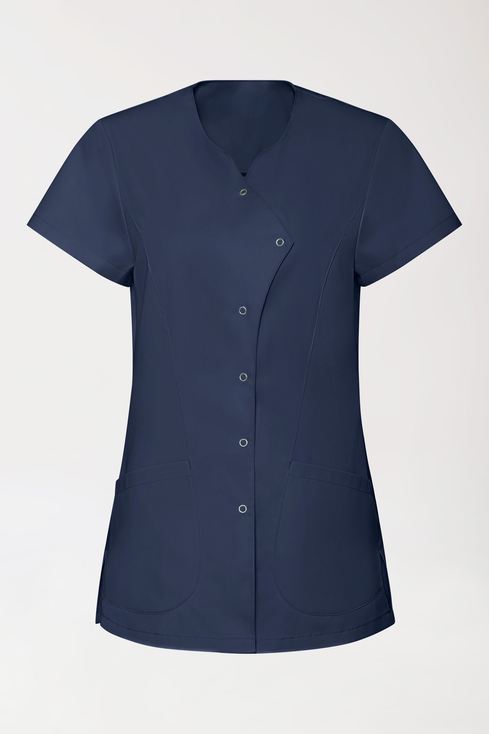 GREEN Stretch Kasack Damen - asymmetrische Druckknopfleiste navy, Vue de face 