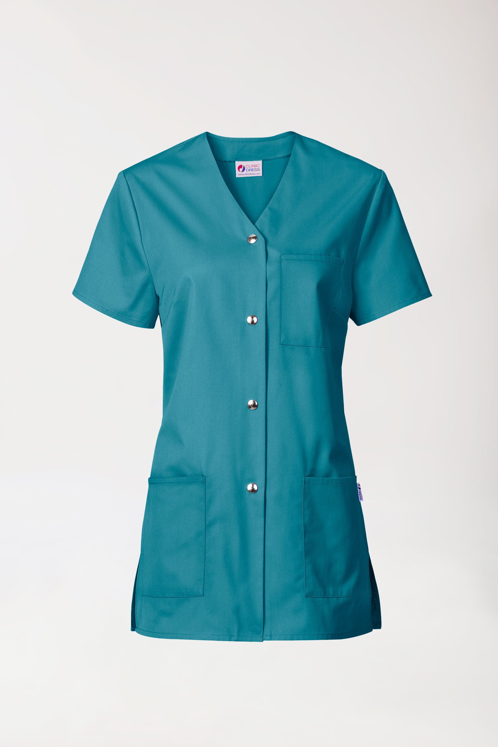 Beauty Kasack Damen - durchgeknöpft petrol, Vorderansicht 