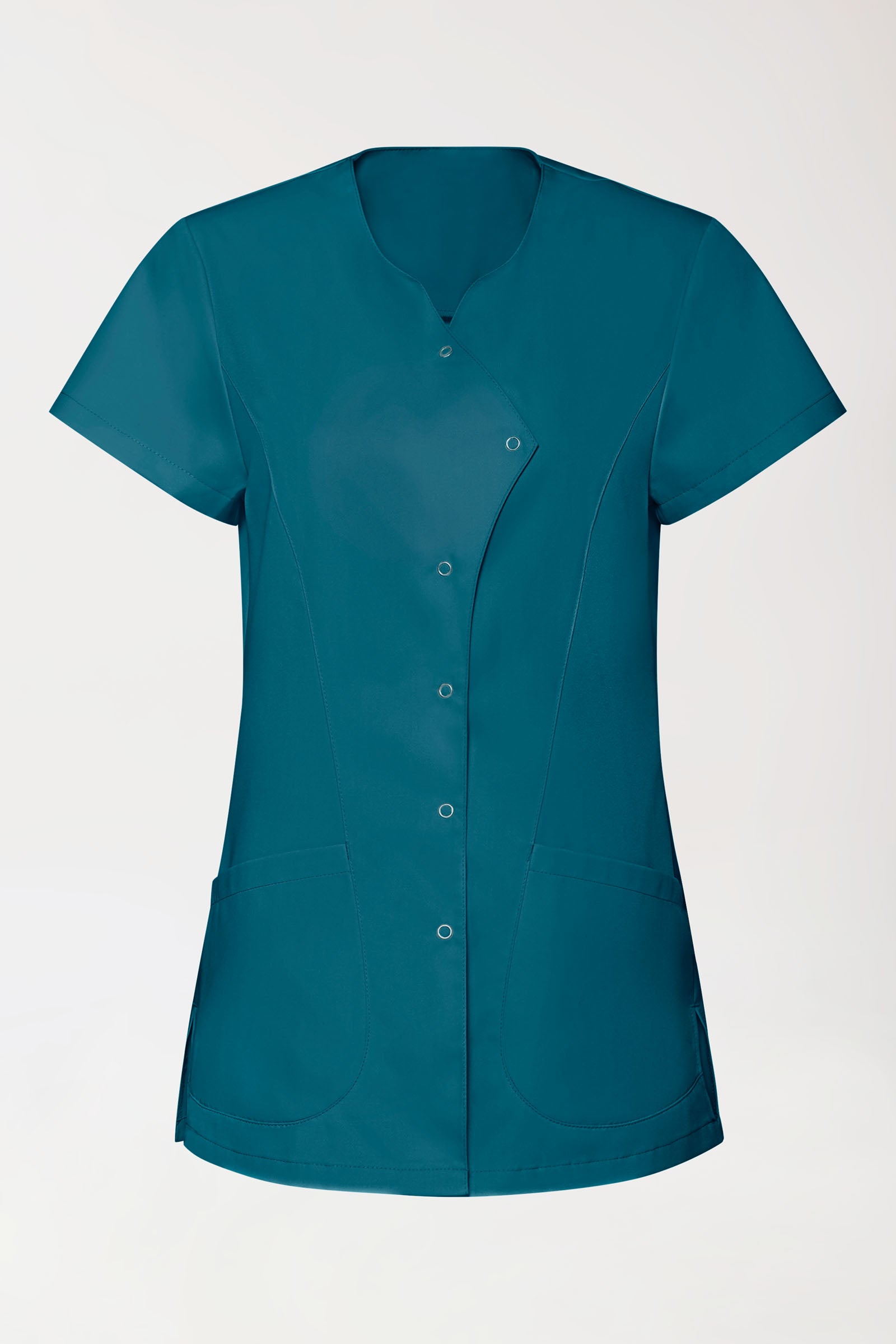 GREEN Stretch Kasack Damen - asymmetrische Druckknopfleiste petrol, Vue de face 