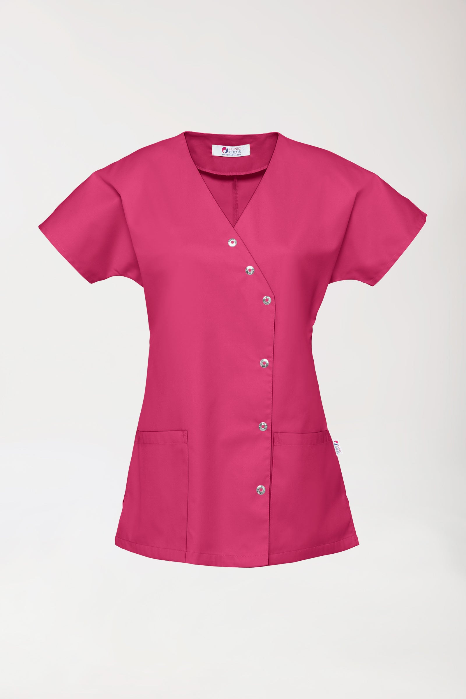Beauty Kasack Damen - asymmetrische Druckknopfleiste pink, Vorderansicht 