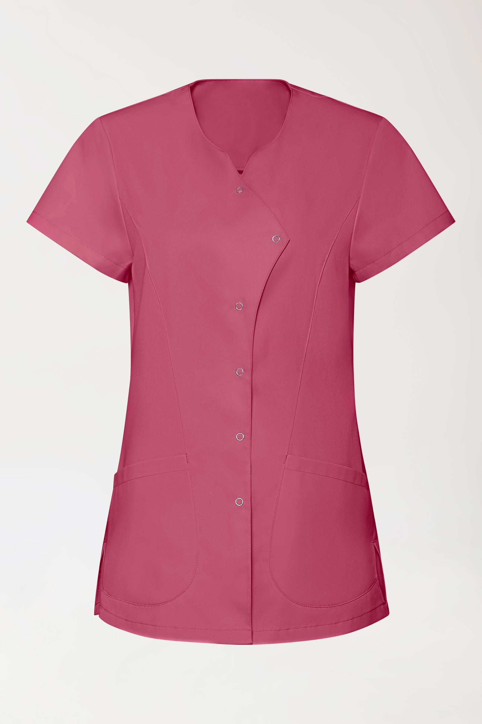 GREEN Stretch Kasack Damen - asymmetrische Druckknopfleiste rosenholz, Vorderansicht 