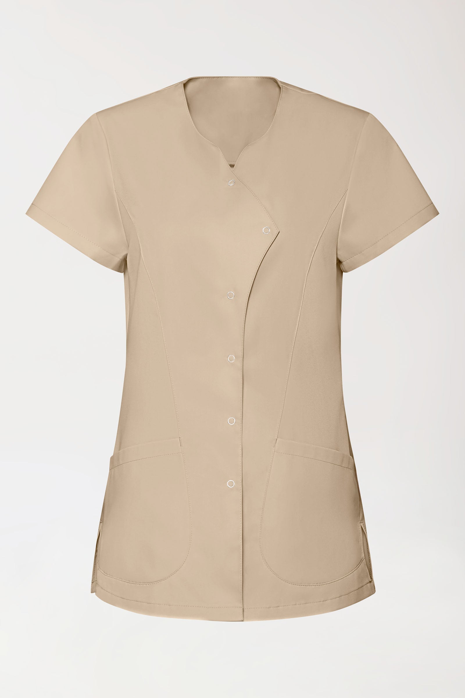 GREEN Stretch Kasack Damen - asymmetrische Druckknopfleiste sand, Vue de face 