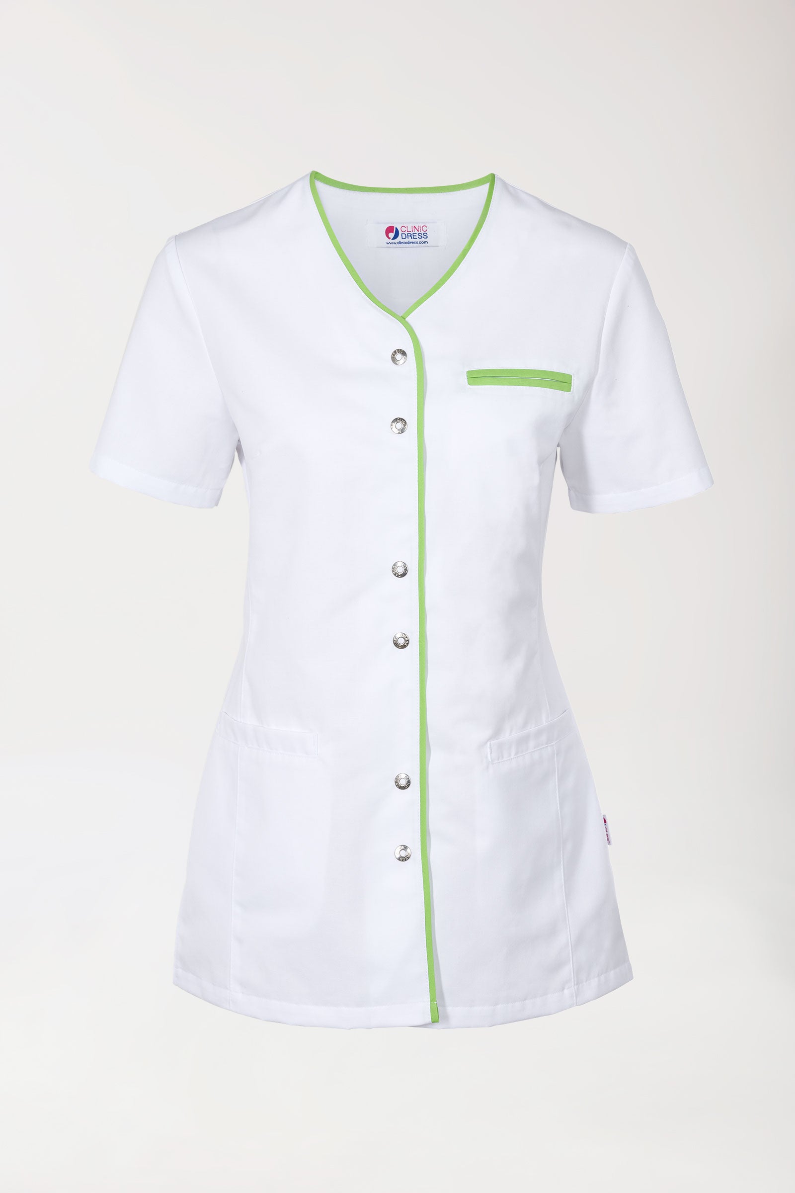 Beauty Kasack Damen - durchgeknöpft weiss/apfelgrün