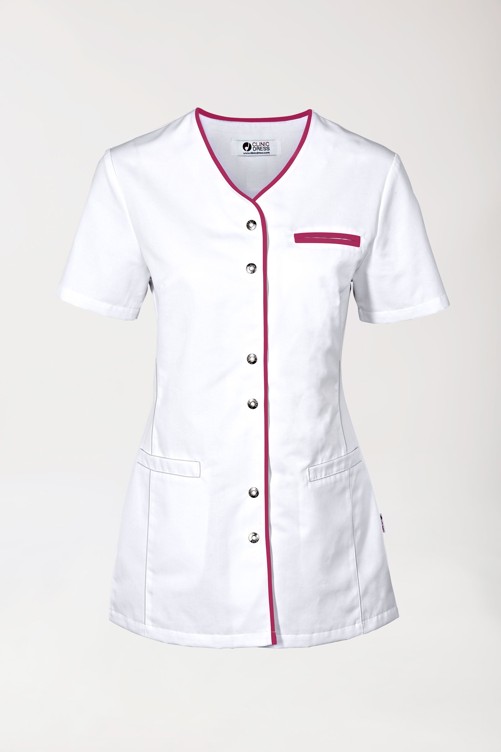 Beauty Kasack Damen - durchgeknöpft weiss/berry