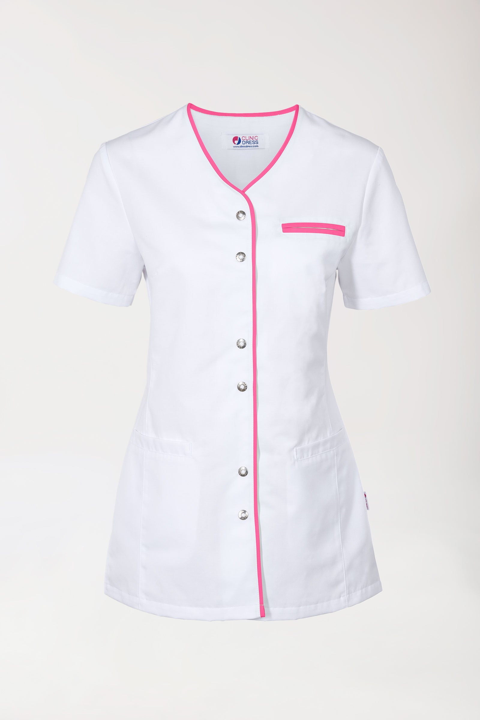 Beauty Kasack Damen - durchgeknöpft weiss/pink