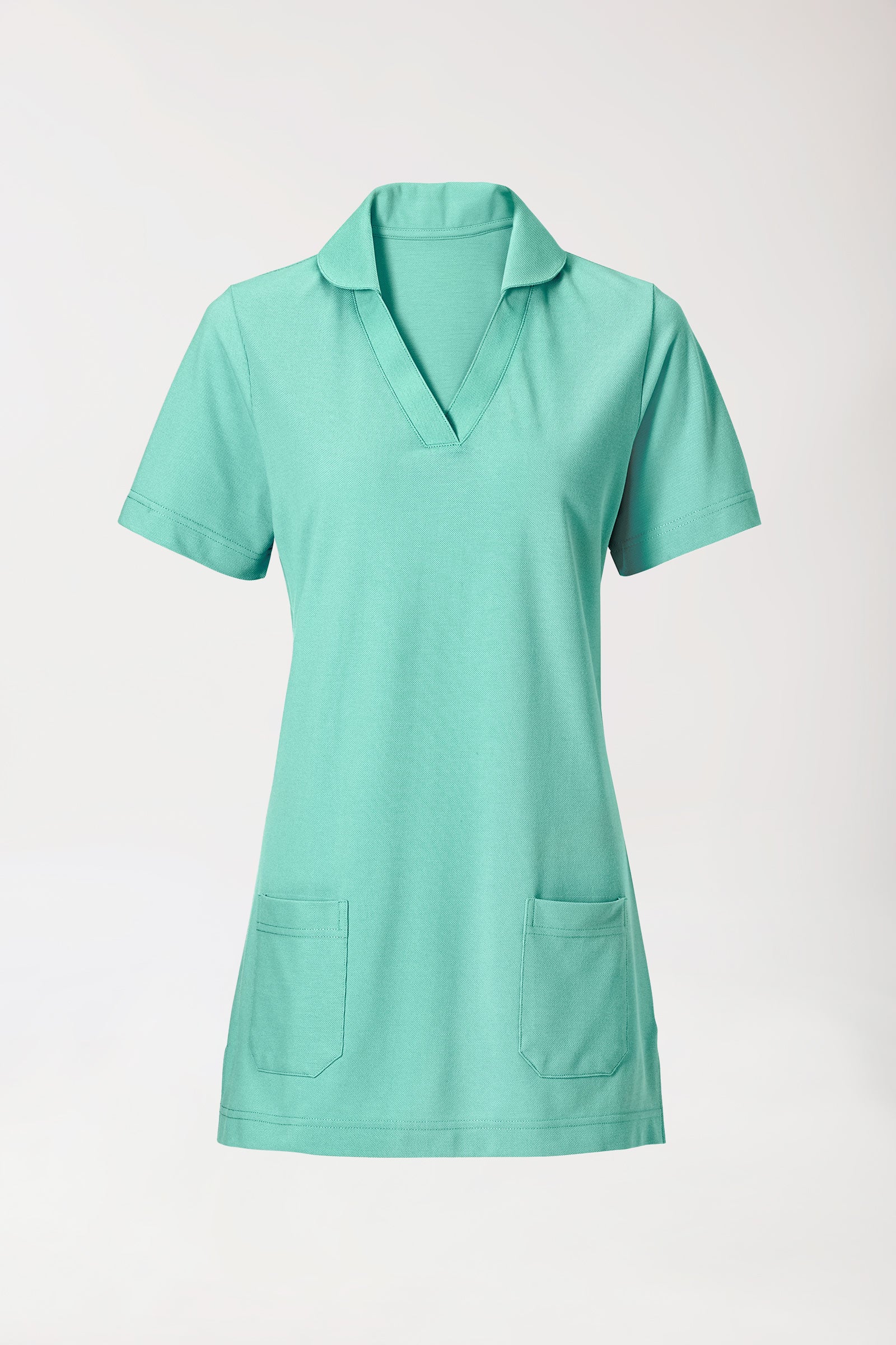 Piqué Longshirt Damen - mit Kragen aqua green, Vorderansicht 
