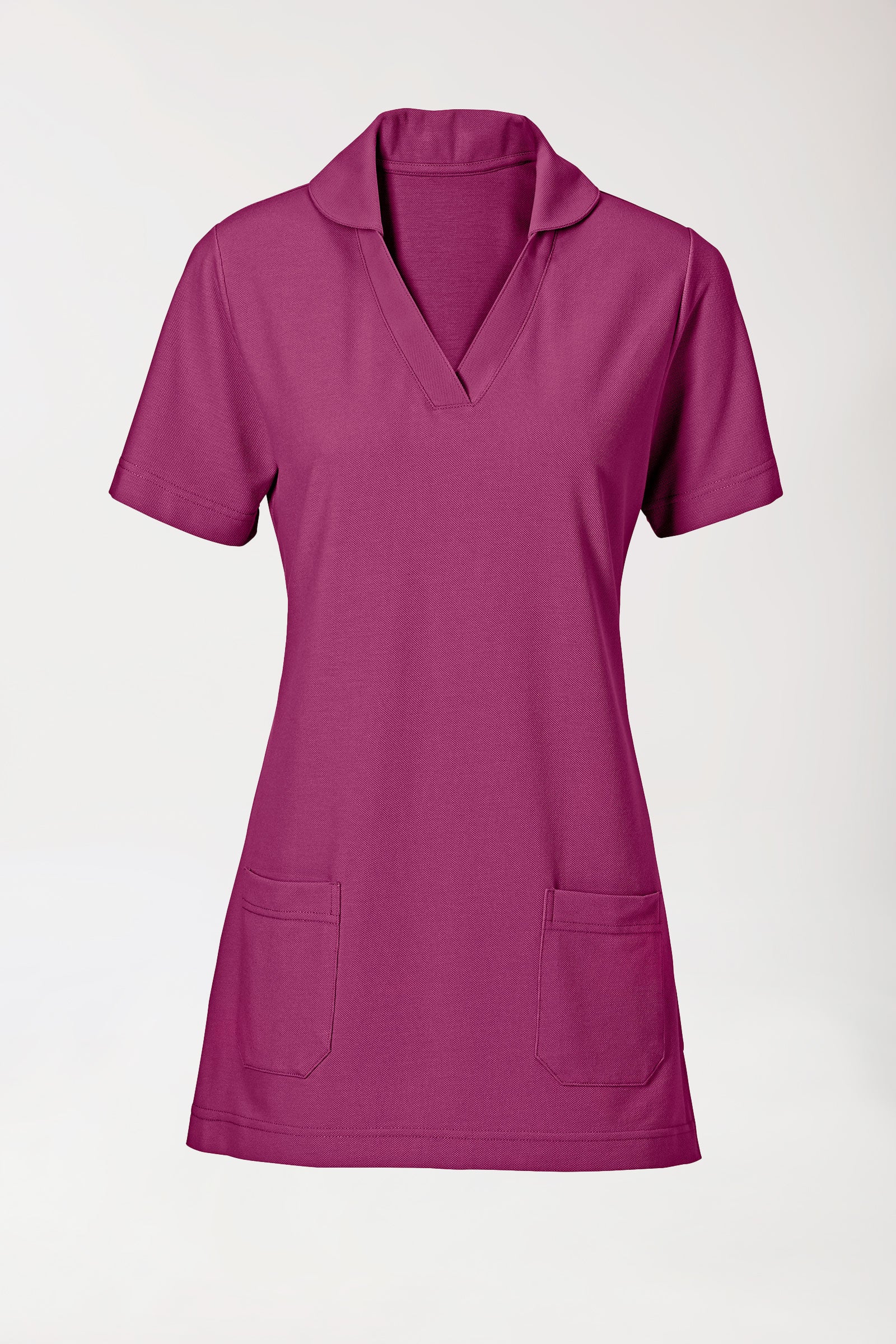 Piqué Longshirt Damen - mit Kragen berry, Vue de face 