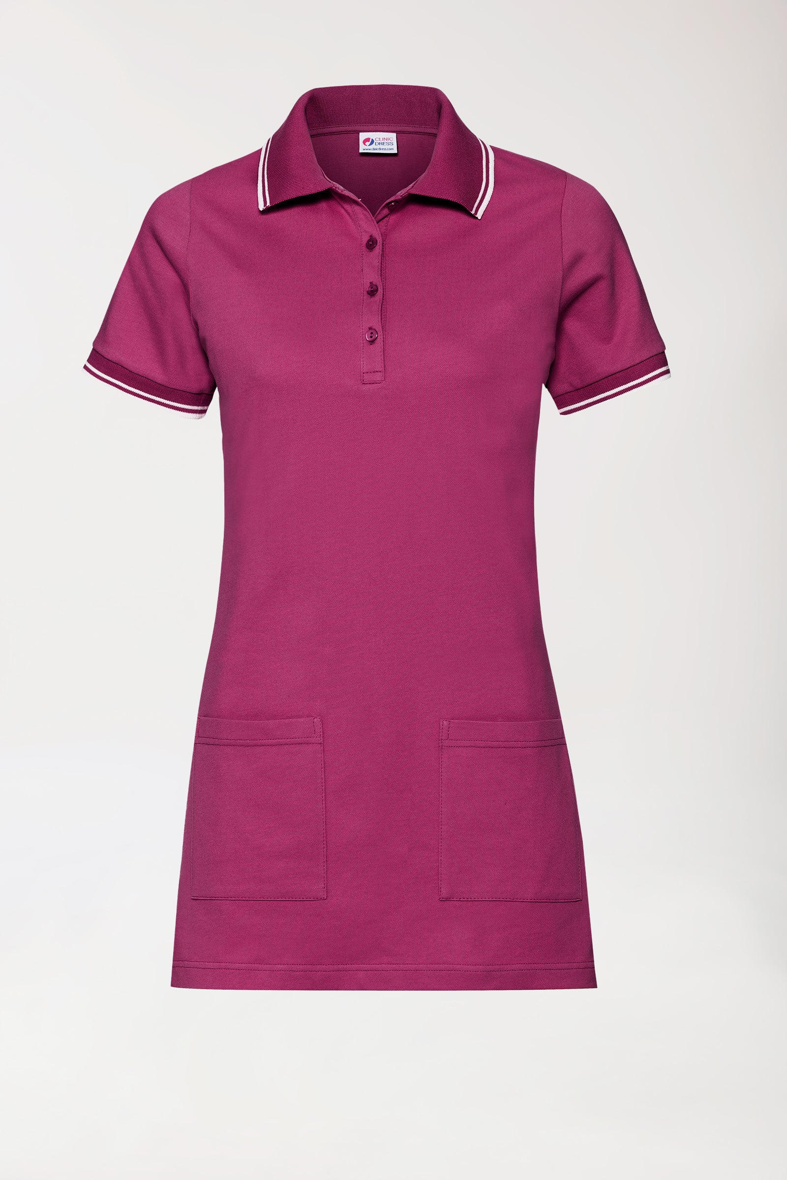 Piqué Longshirt Damen - Polokragen berry/weiss, Vue de face 