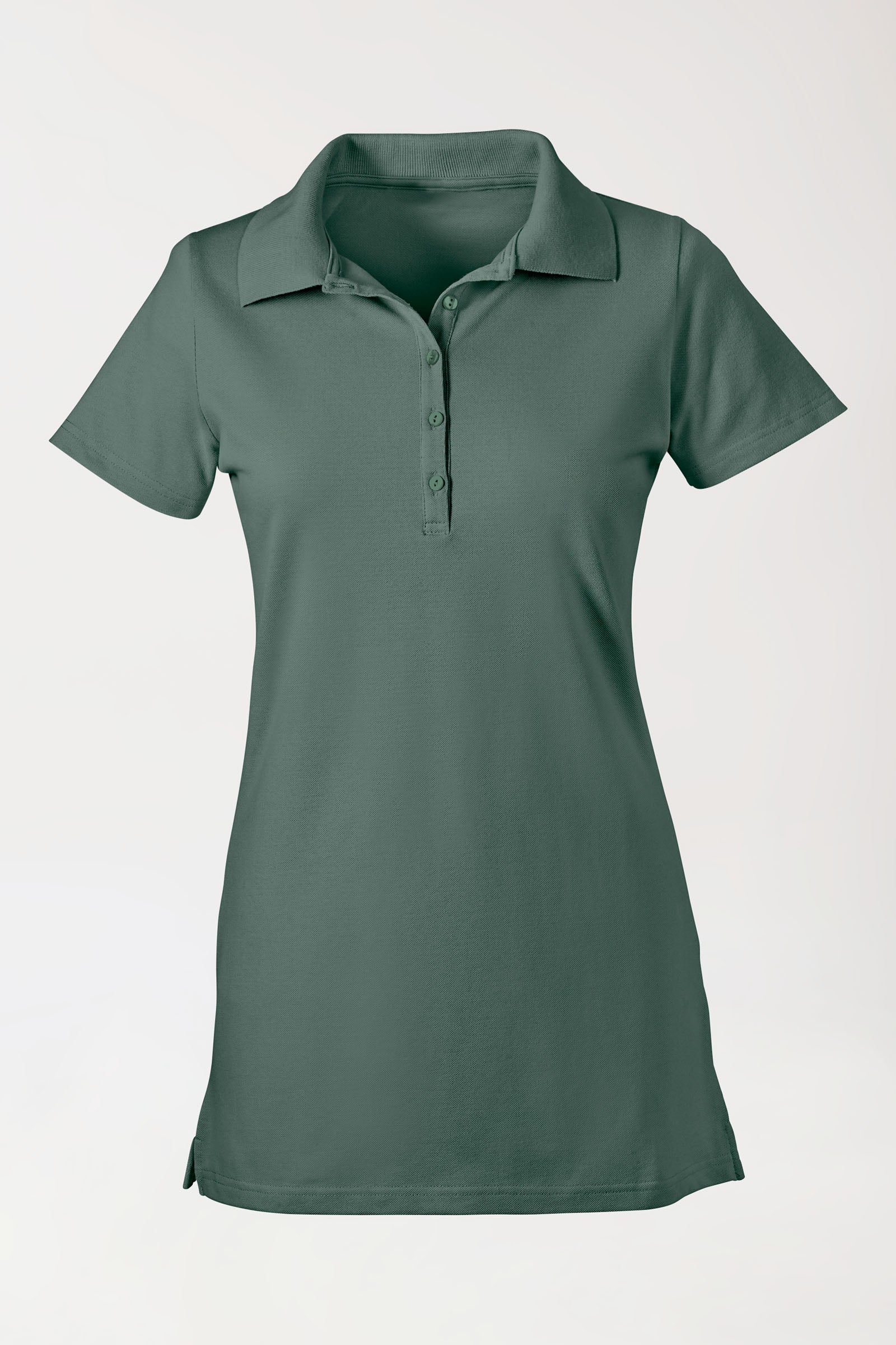 Stretch Longshirt Damen - Polokragen dunkelgrün, Vorderansicht 