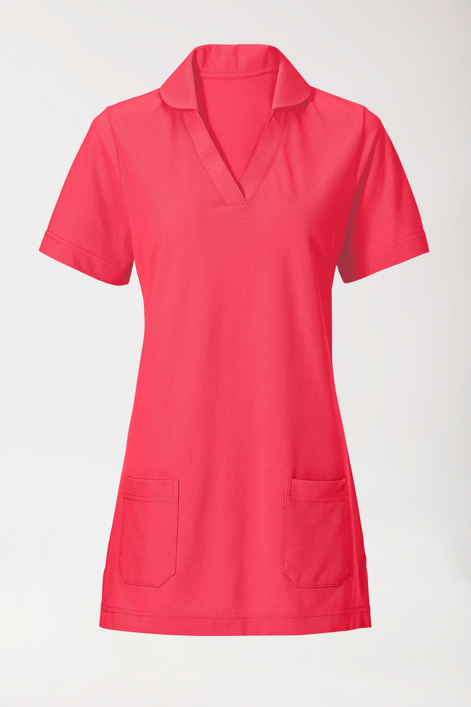 Piqué Longshirt Damen - mit Kragen lipstick, Vorderansicht 