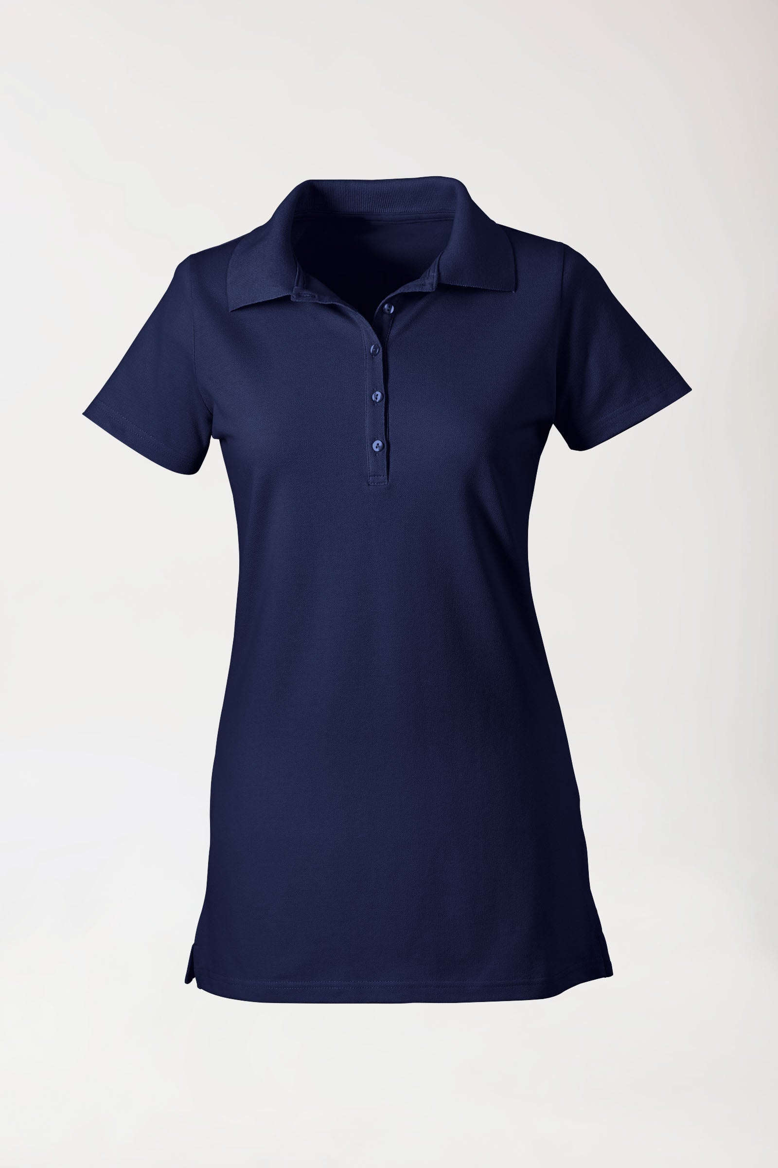 Stretch Longshirt Damen - Polokragen navy, Vorderansicht 