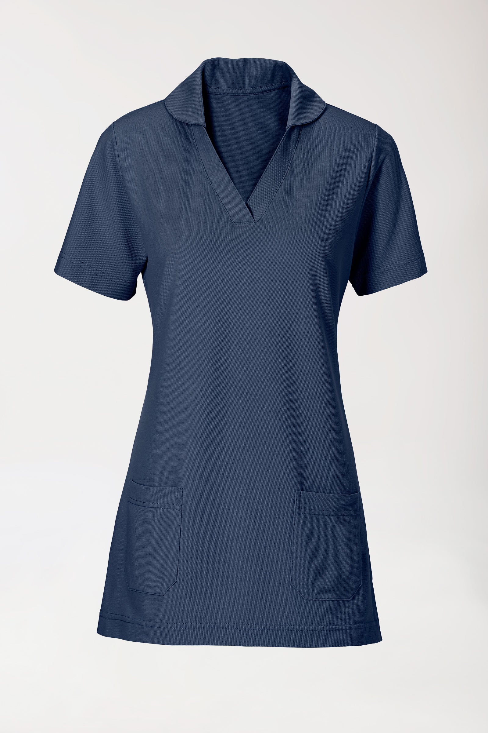 Piqué Longshirt Damen - mit Kragen navy, Vue de face 