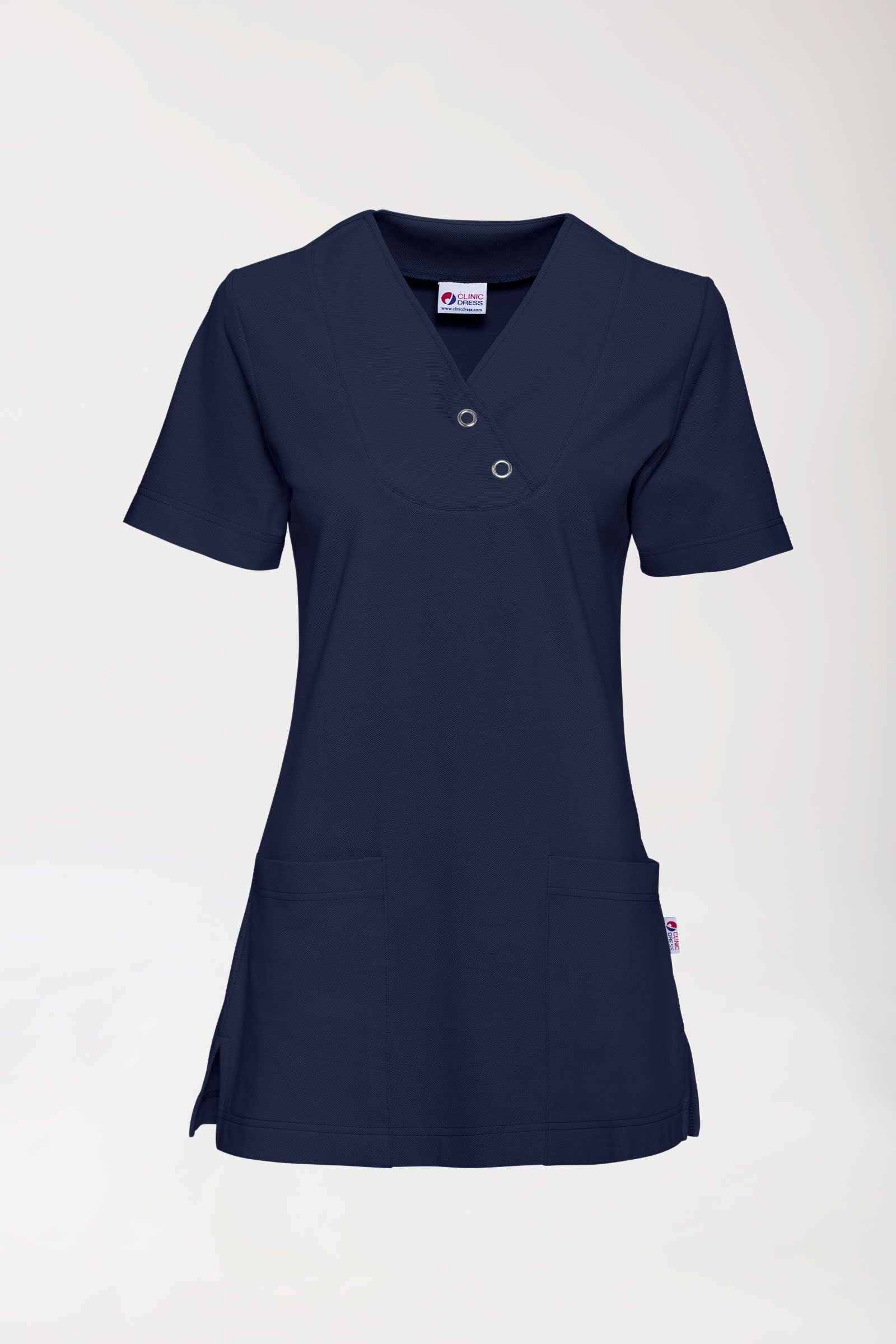 Piqué Longshirt Damen - V-Ausschnitt navy