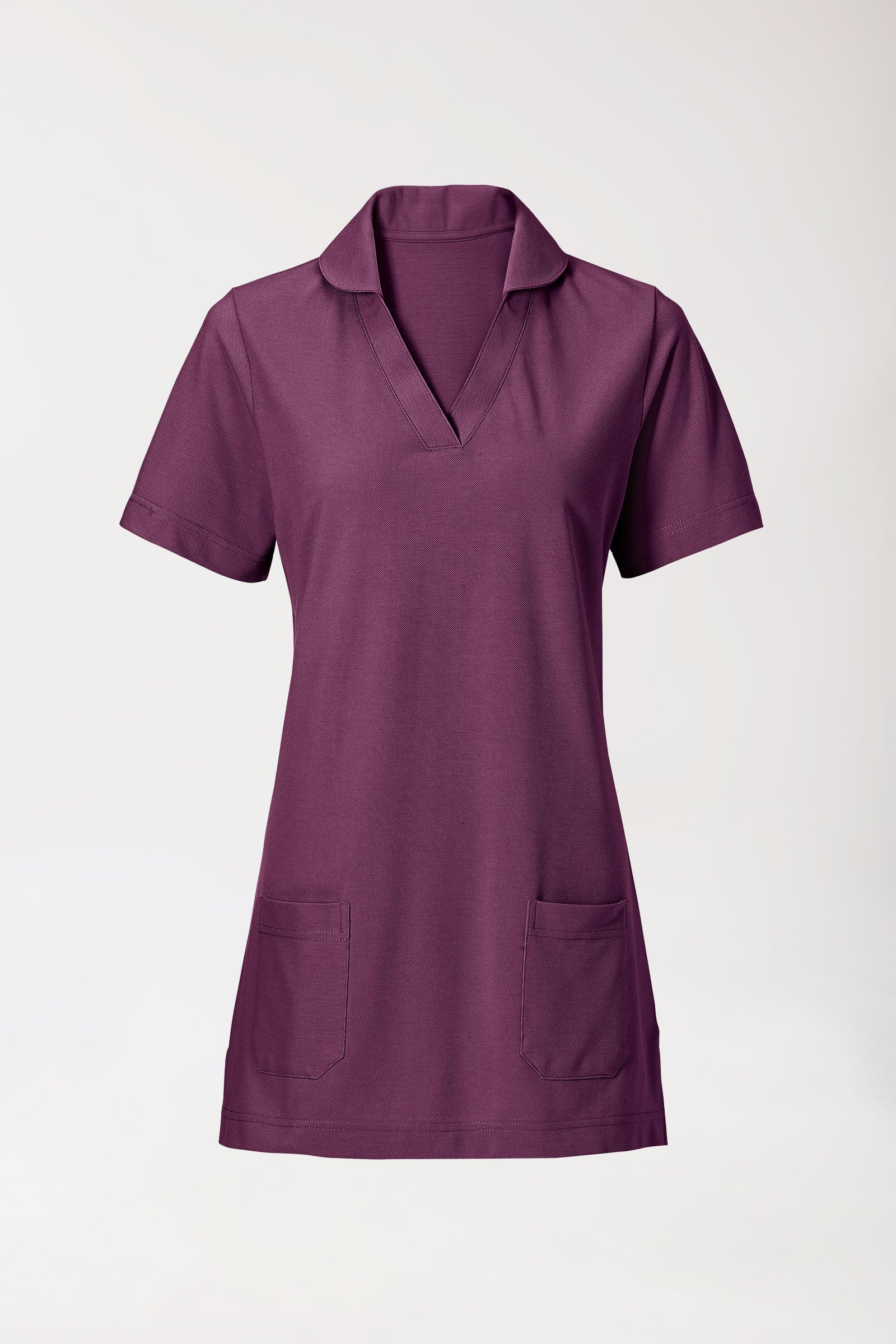 Piqué Longshirt Damen - mit Kragen pflaume, Vue de face 