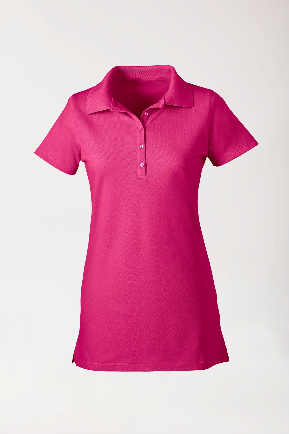 Stretch Longshirt Damen - Polokragen pink, Vorderansicht 