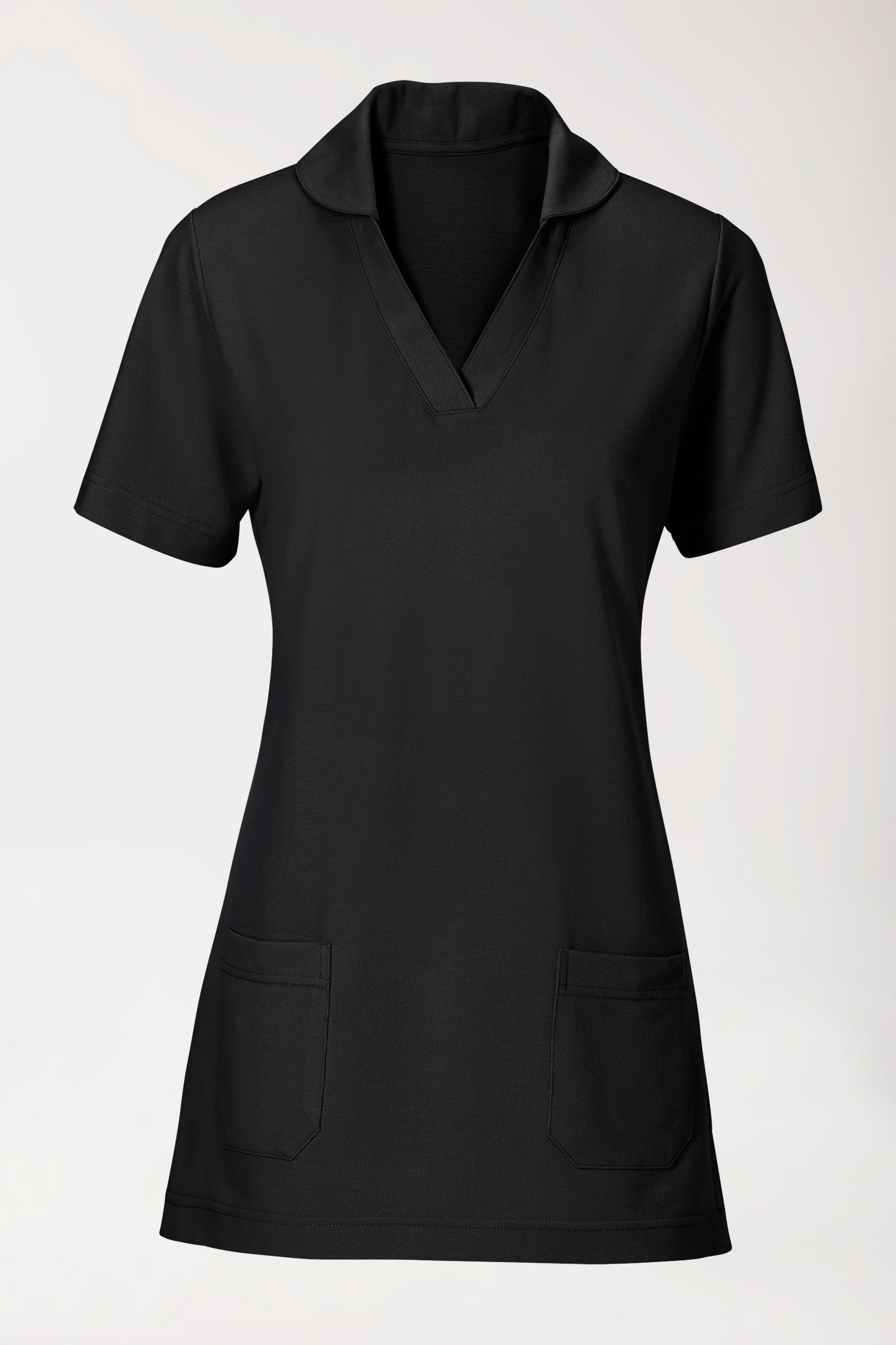 Piqué Longshirt Damen - mit Kragen schwarz