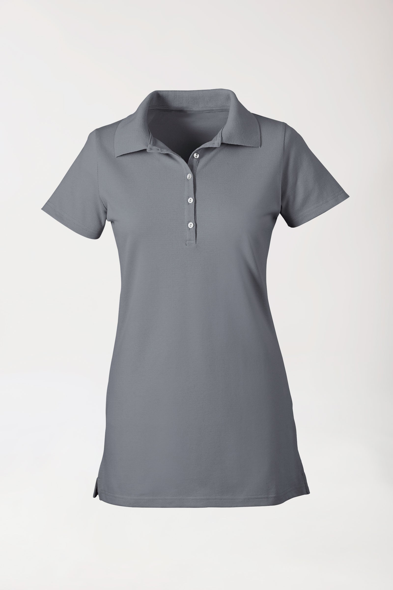 Stretch Longshirt Damen - Polokragen steingrau