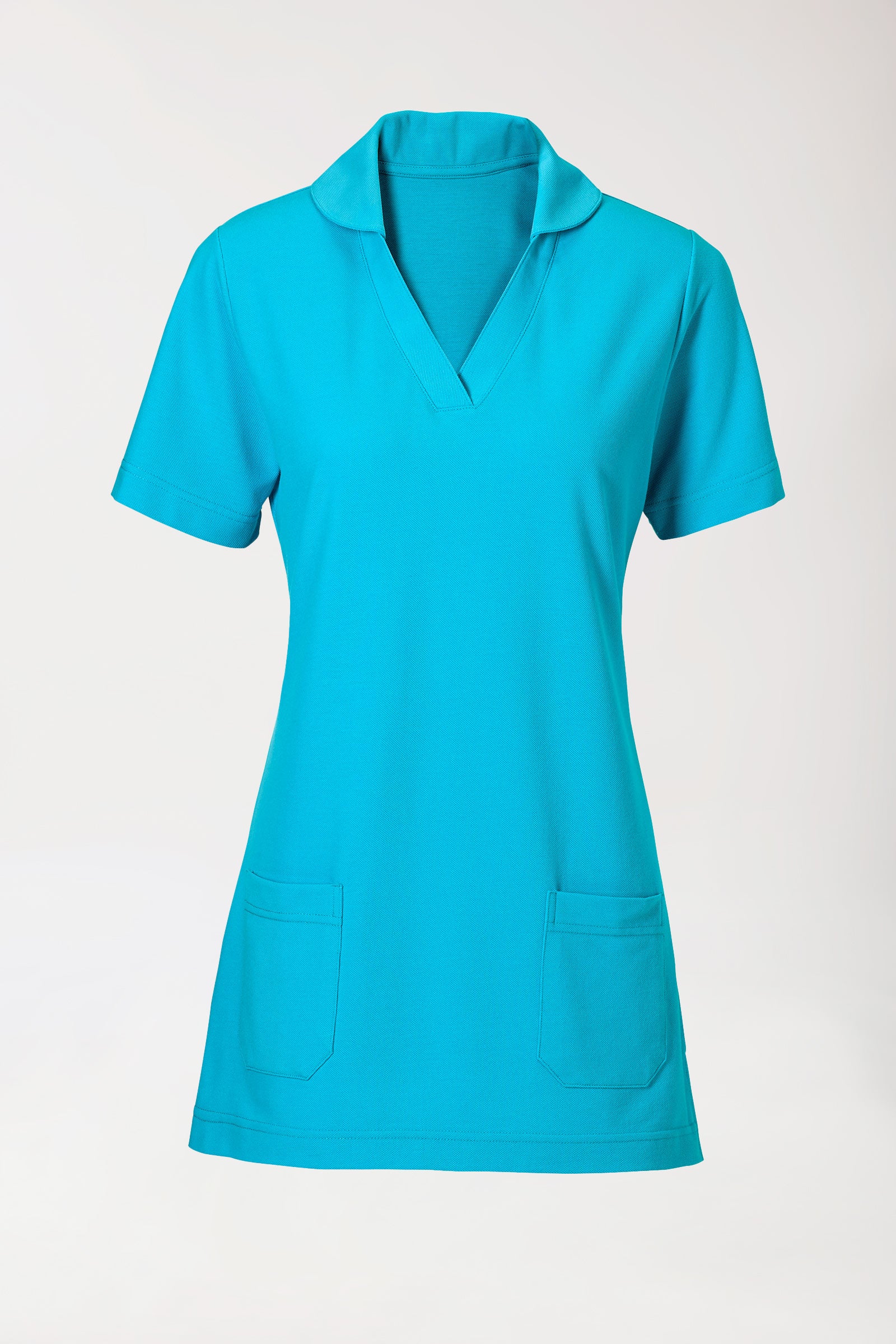 Piqué Longshirt Damen - mit Kragen türkis, Vue de face 