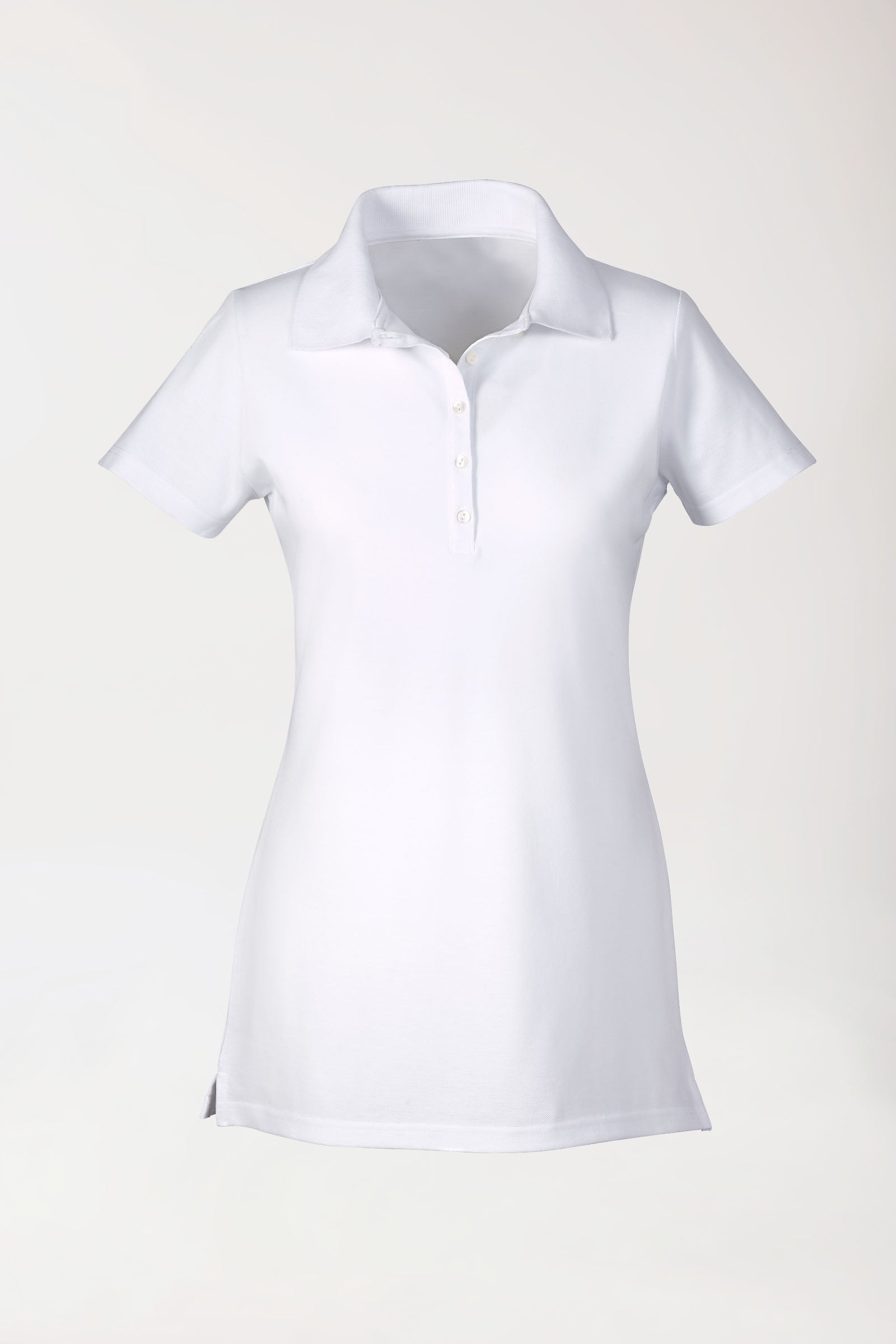 Stretch Longshirt Damen - Polokragen weiss, Vue de face 