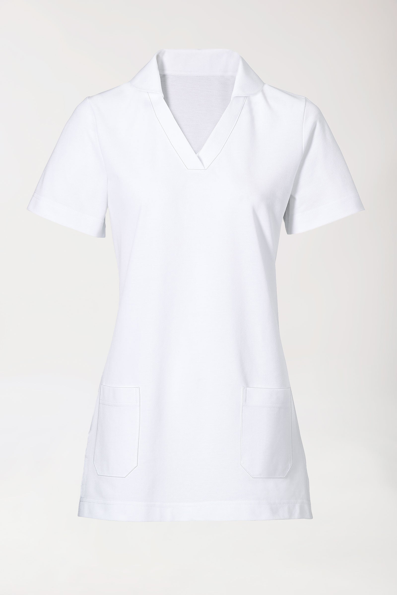 Piqué Longshirt Damen - mit Kragen weiss, Vorderansicht 