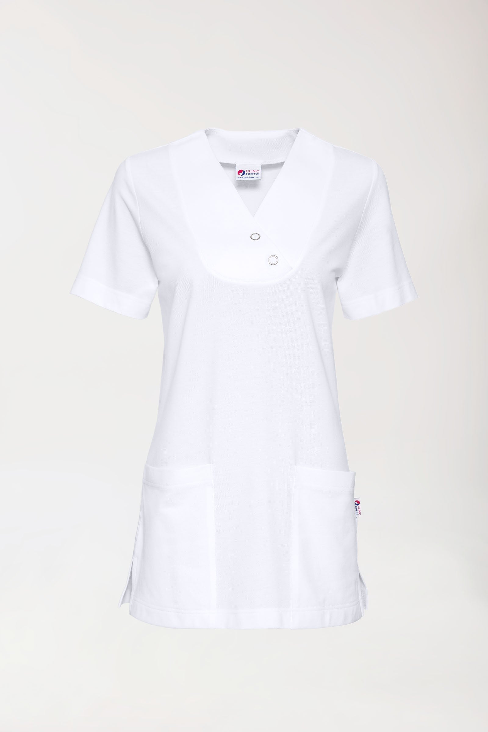 Piqué Longshirt Damen - V-Ausschnitt weiss, Vue de face 