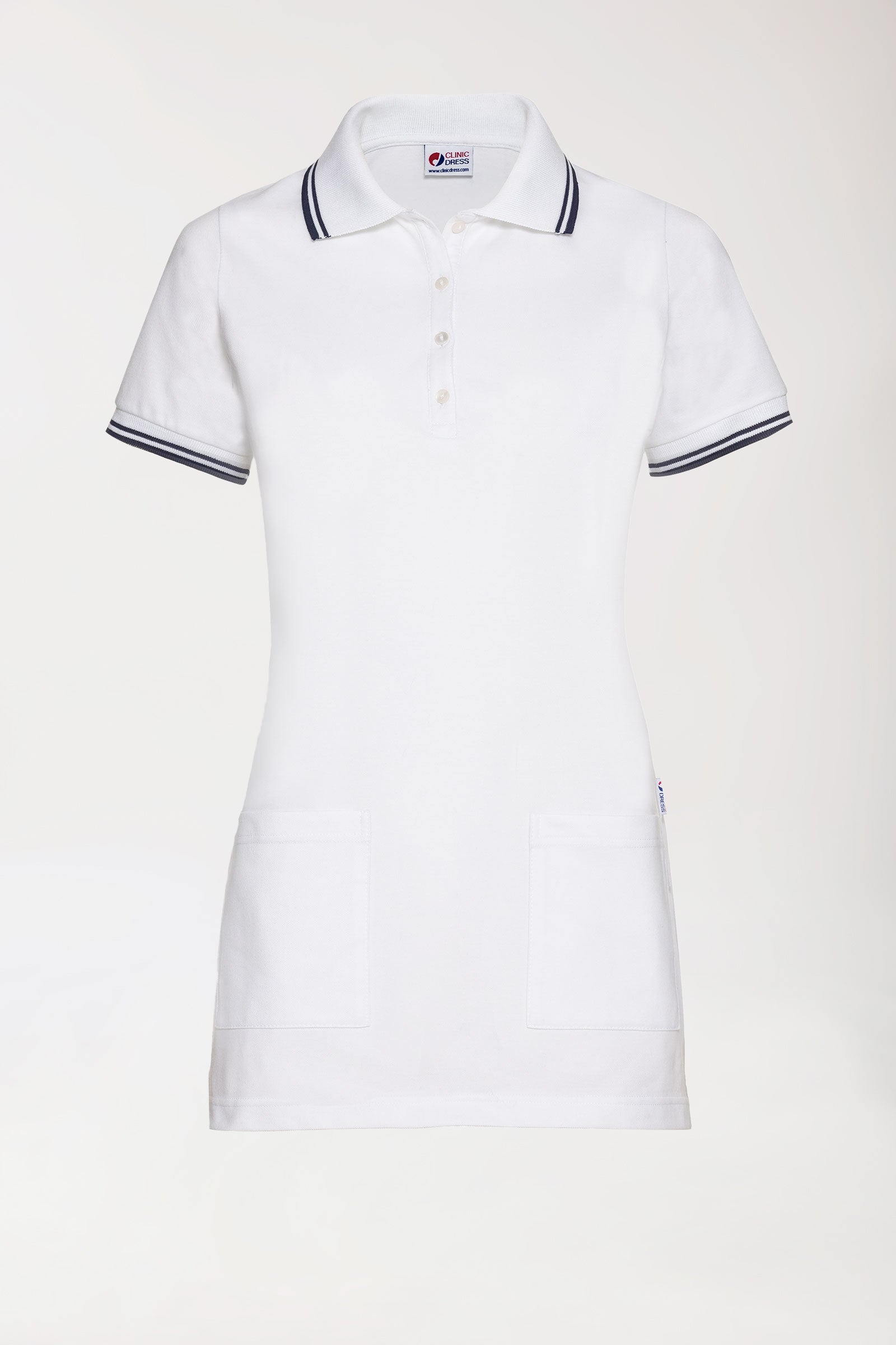 Piqué Longshirt Damen - Polokragen weiss/navy